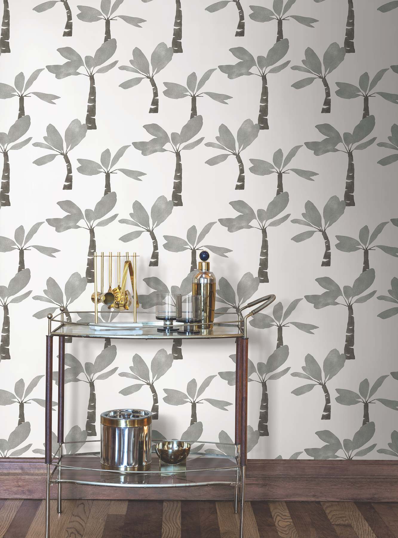 Painted Oasis Carbon & Graphite Wallpaper