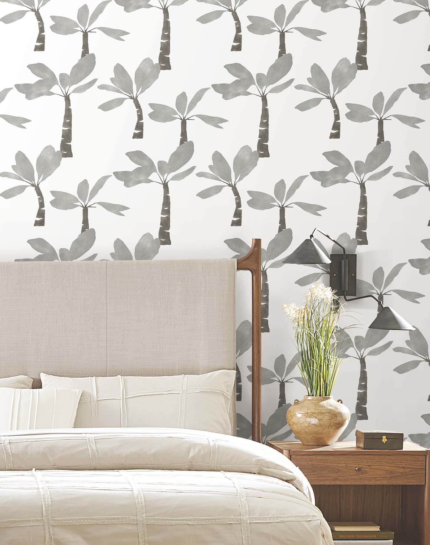 Painted Oasis Carbon & Graphite Wallpaper