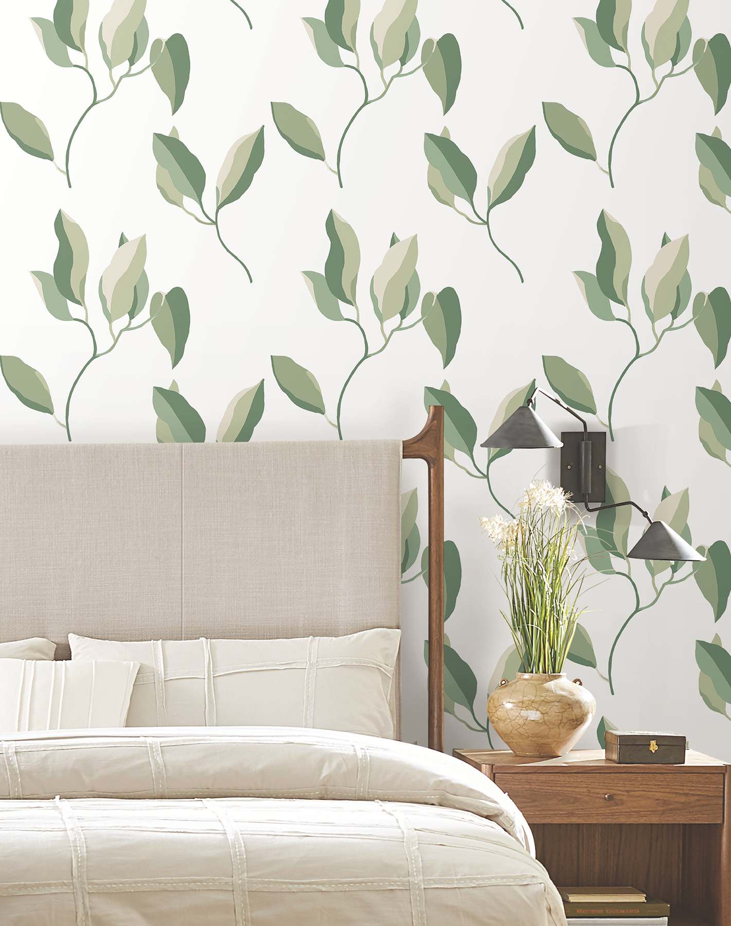 Brushwork Branches Leaf Green Wallpaper