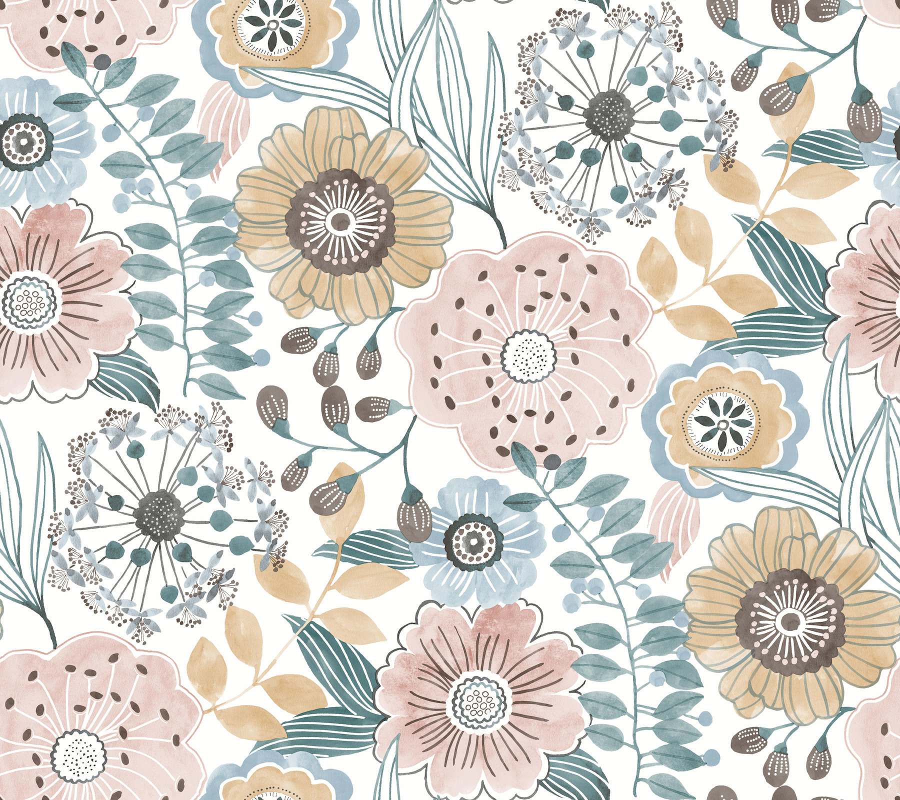 Artistic Bouquet Ochre & Ocean Wallpaper