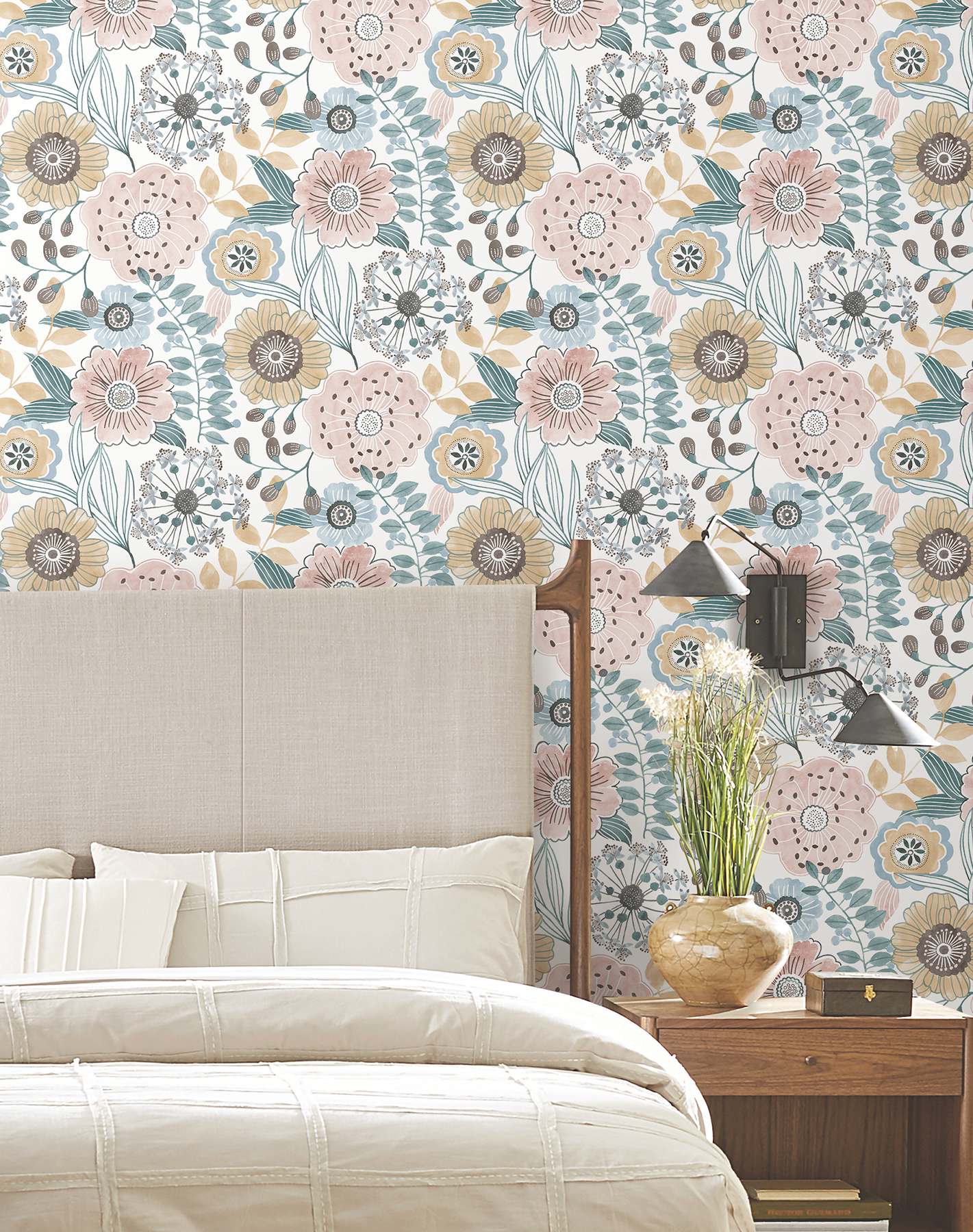 Artistic Bouquet Ochre & Ocean Wallpaper