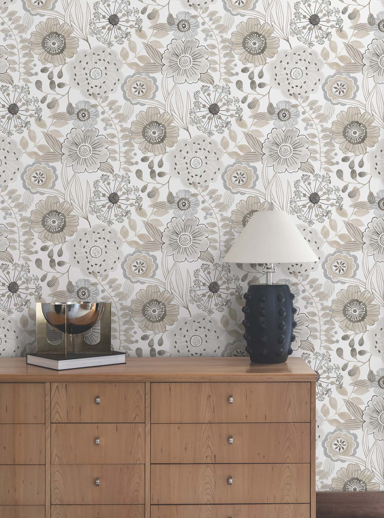 Artistic Bouquet Neutral Wallpaper