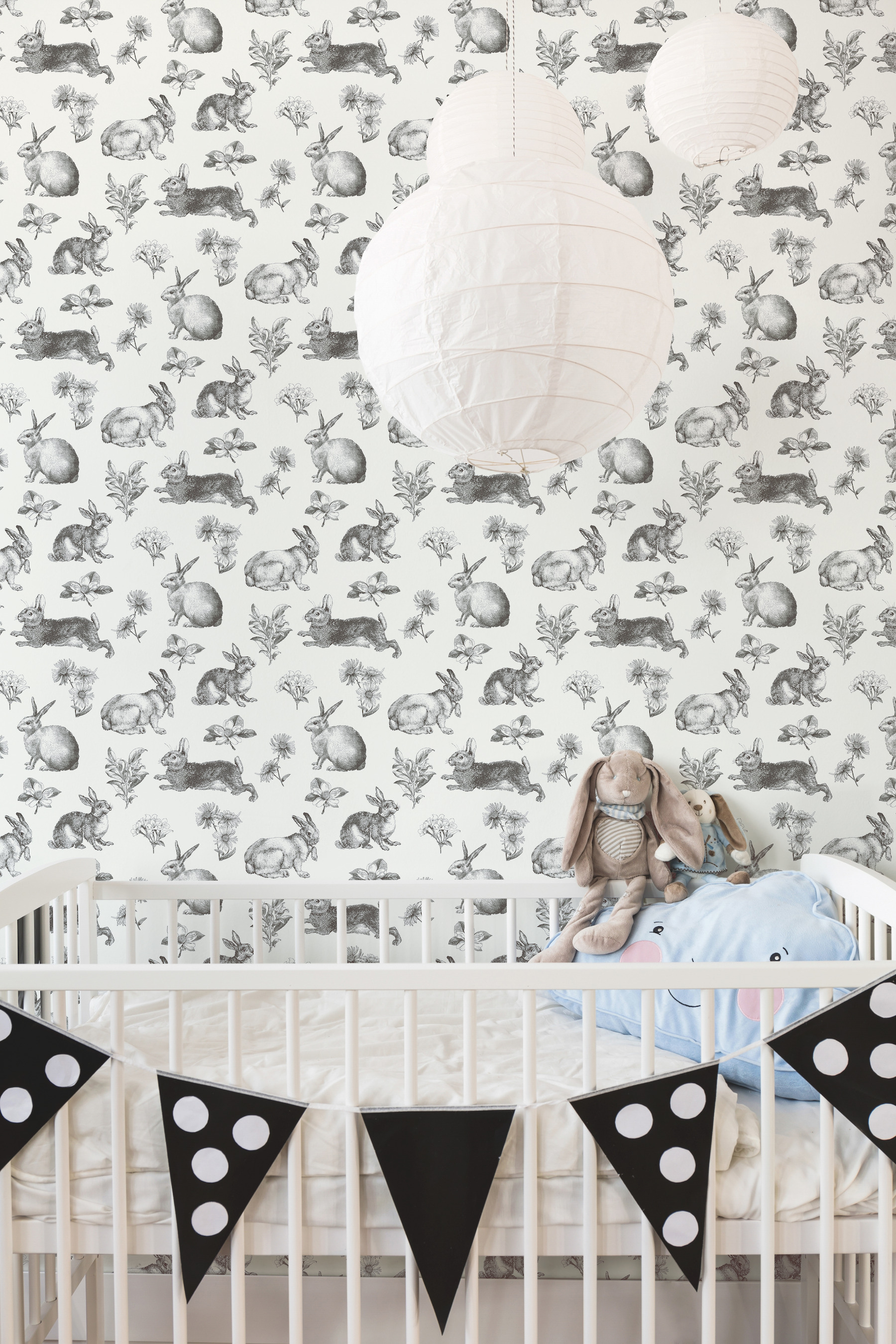 Black & White Bunny Toile Wallpaper