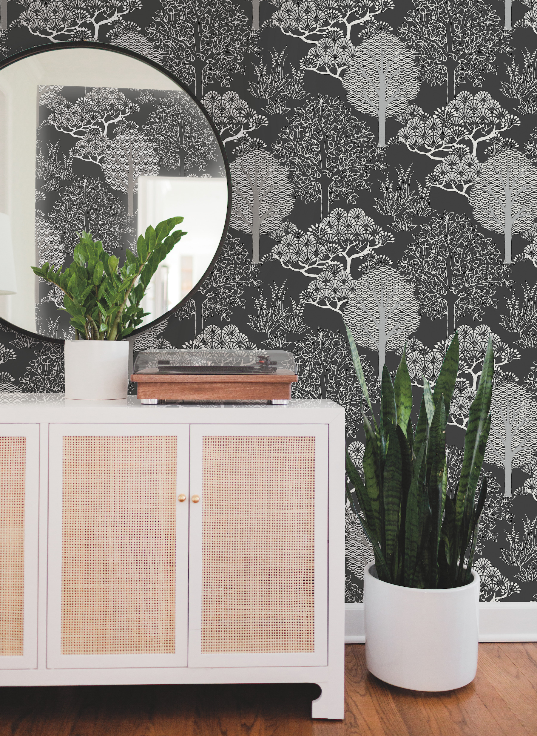Black Metallic Kimono Trees Wallpaper