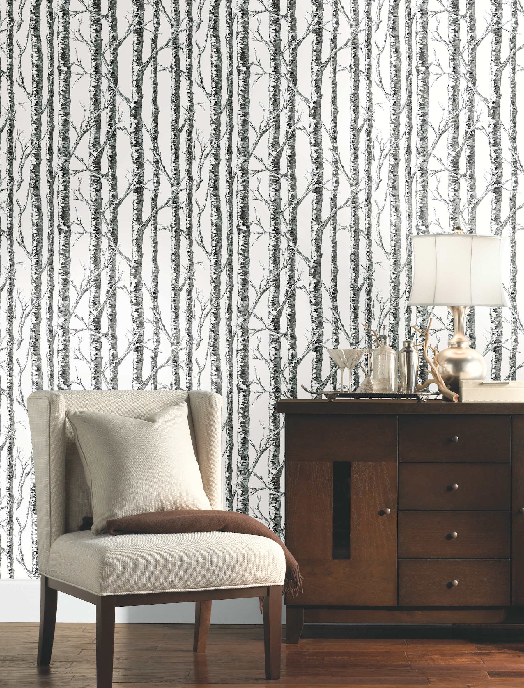 Black & White Paper Birch Wallpaper