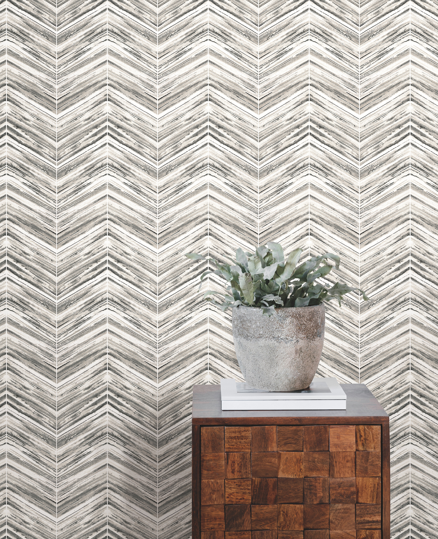 Black & White Petite Watercolor Chevron Wallpaper