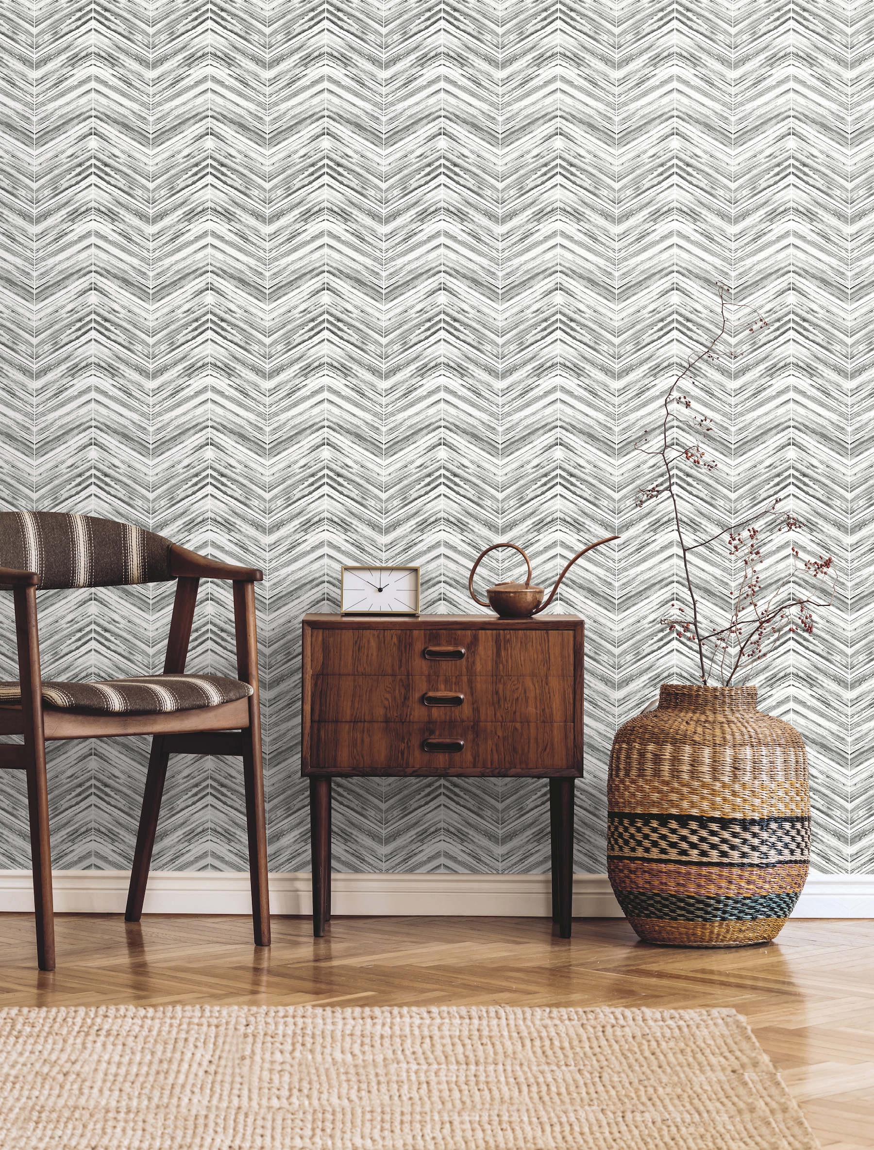 Black & White Petite Watercolor Chevron Wallpaper