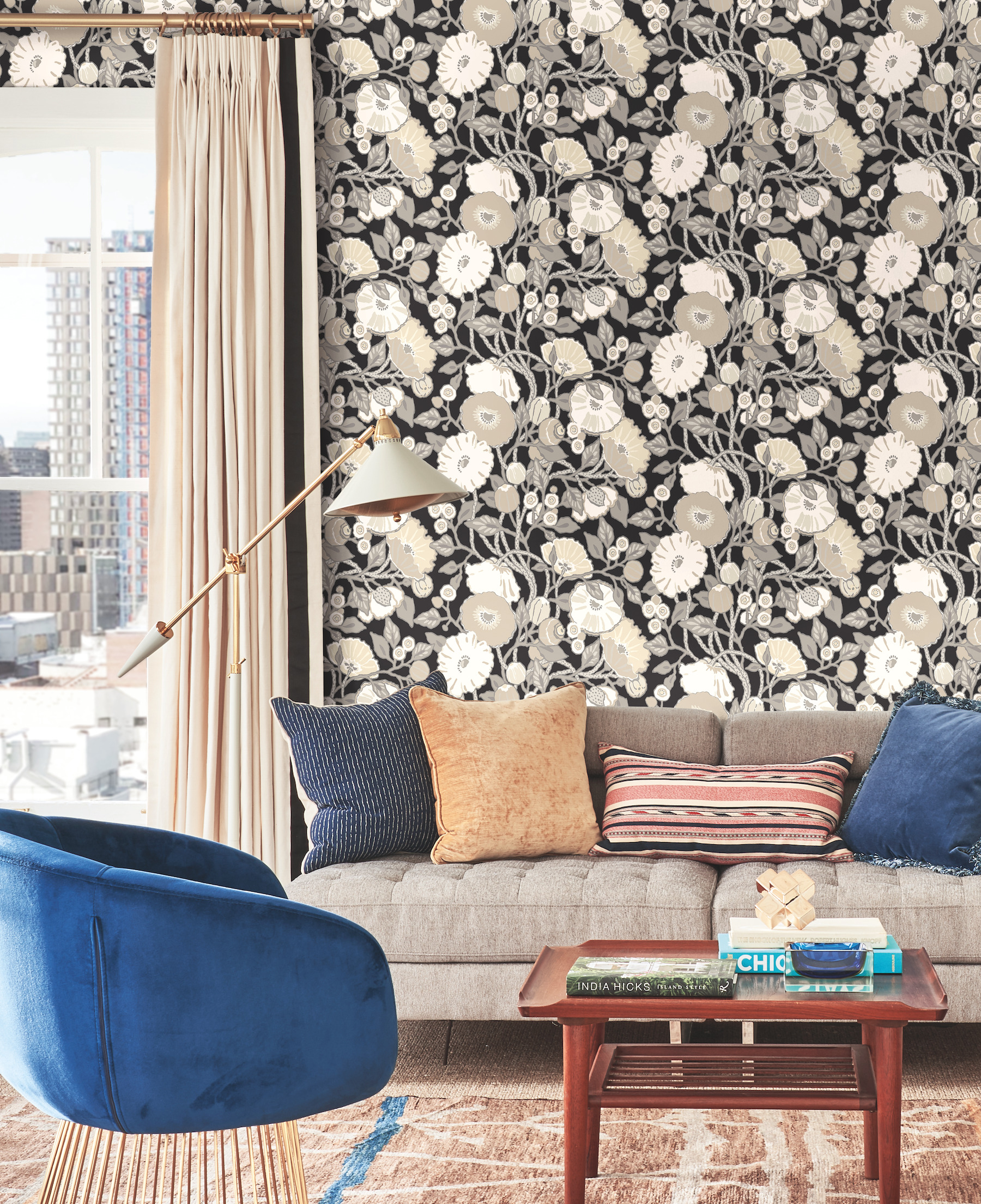 Black & Cream Vincent Poppies Wallpaper
