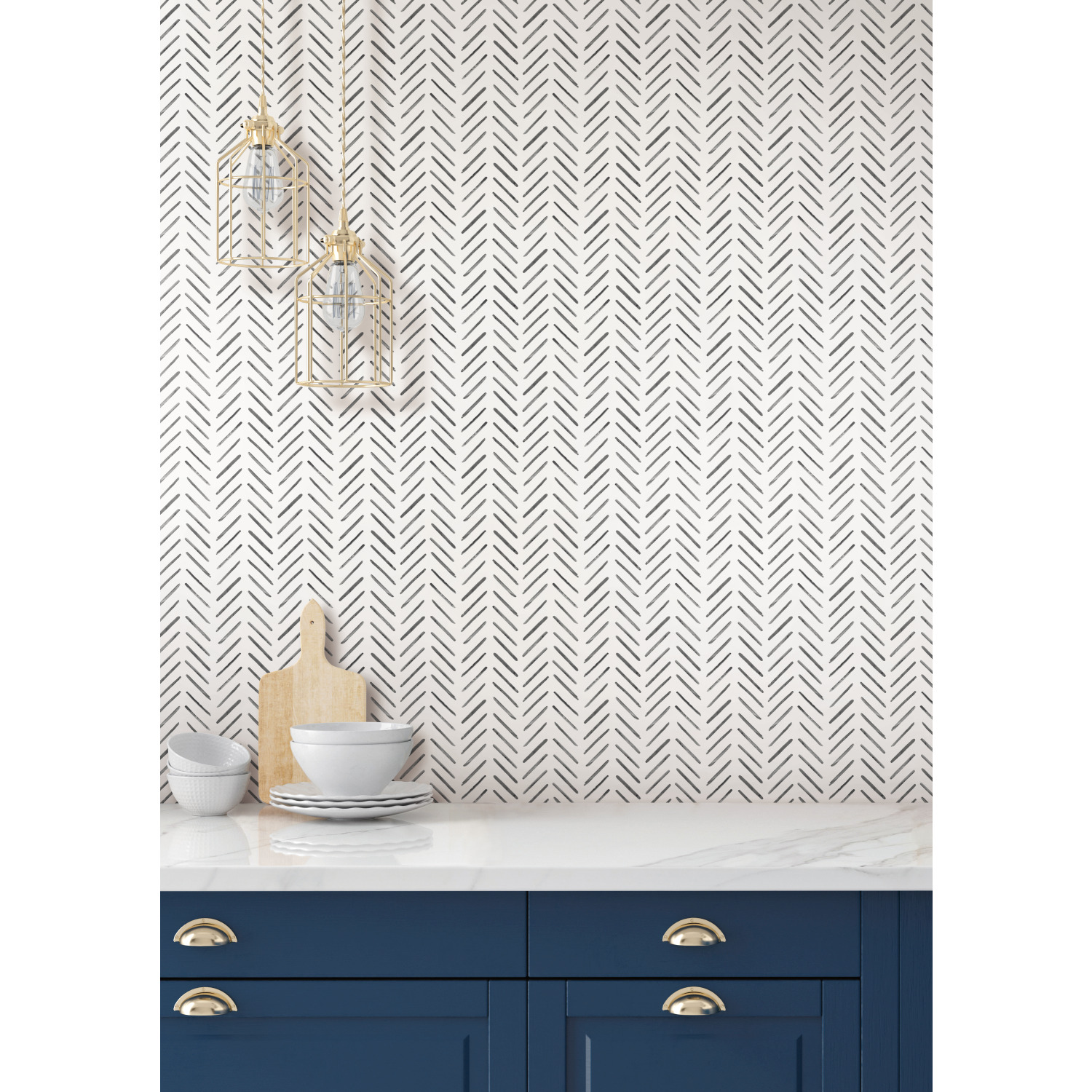 Black Painted Herringbone Wallpaper