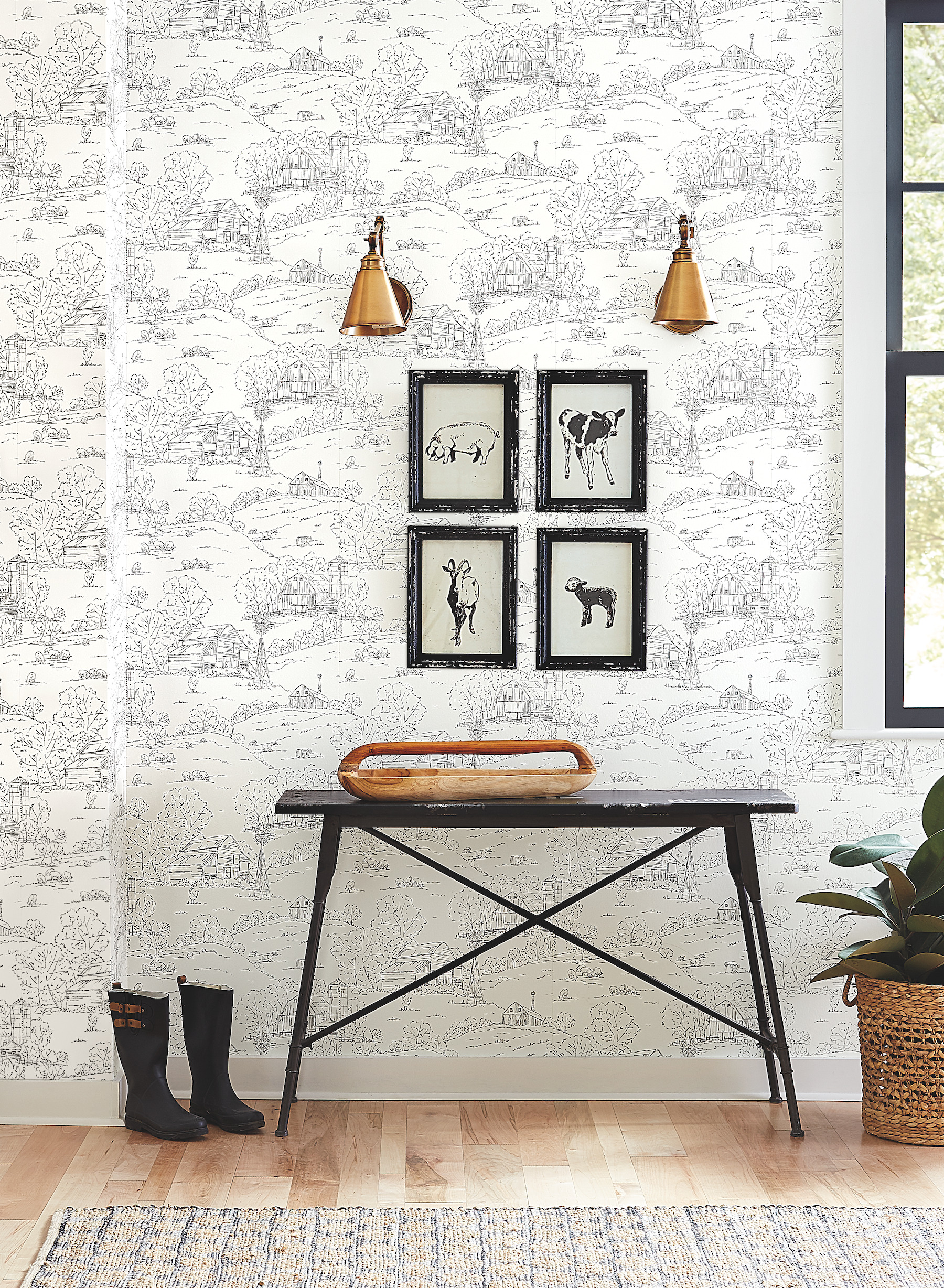 Black & White Pasture Toile Wallpaper