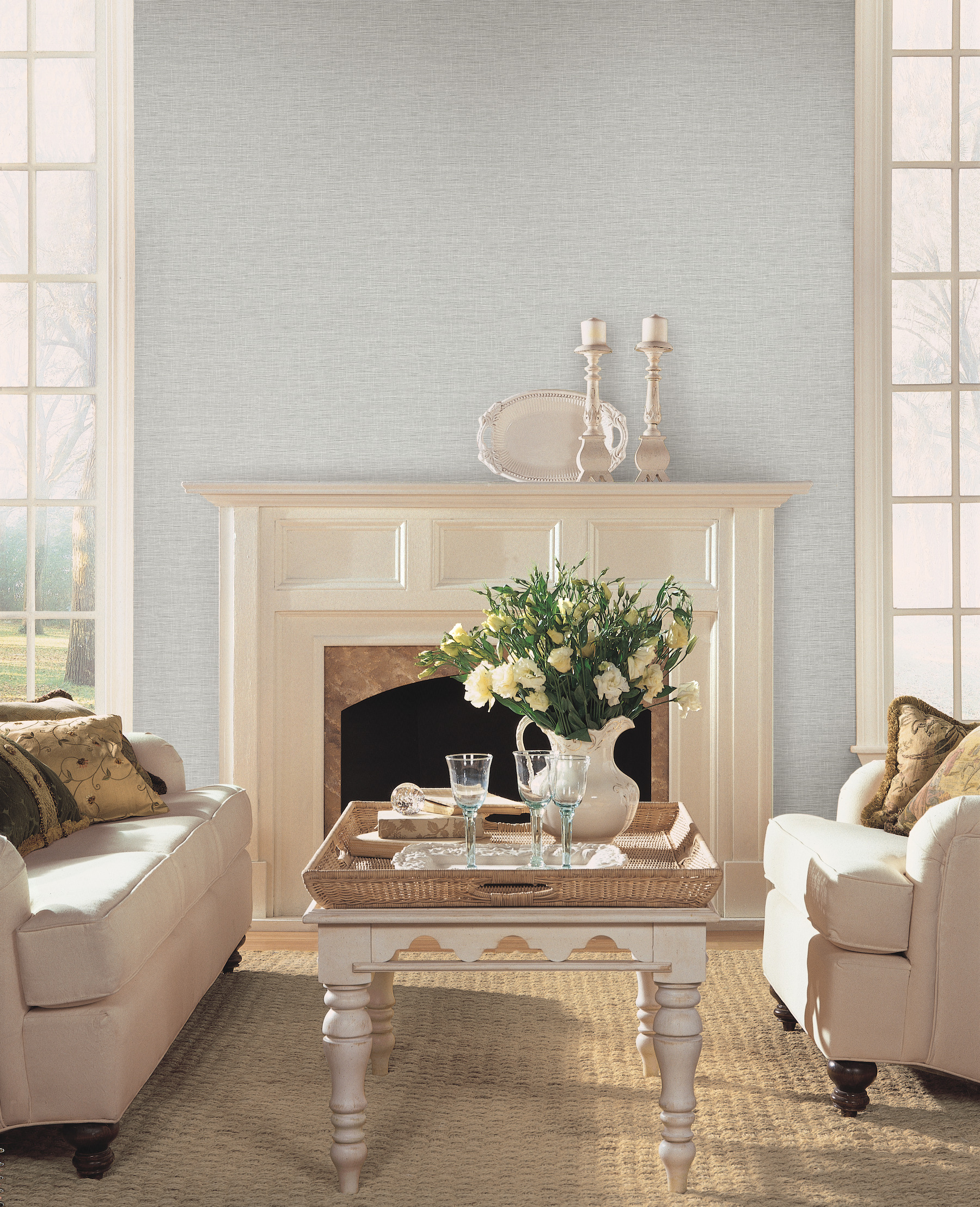 Grey Silk Linen Weave Wallpaper