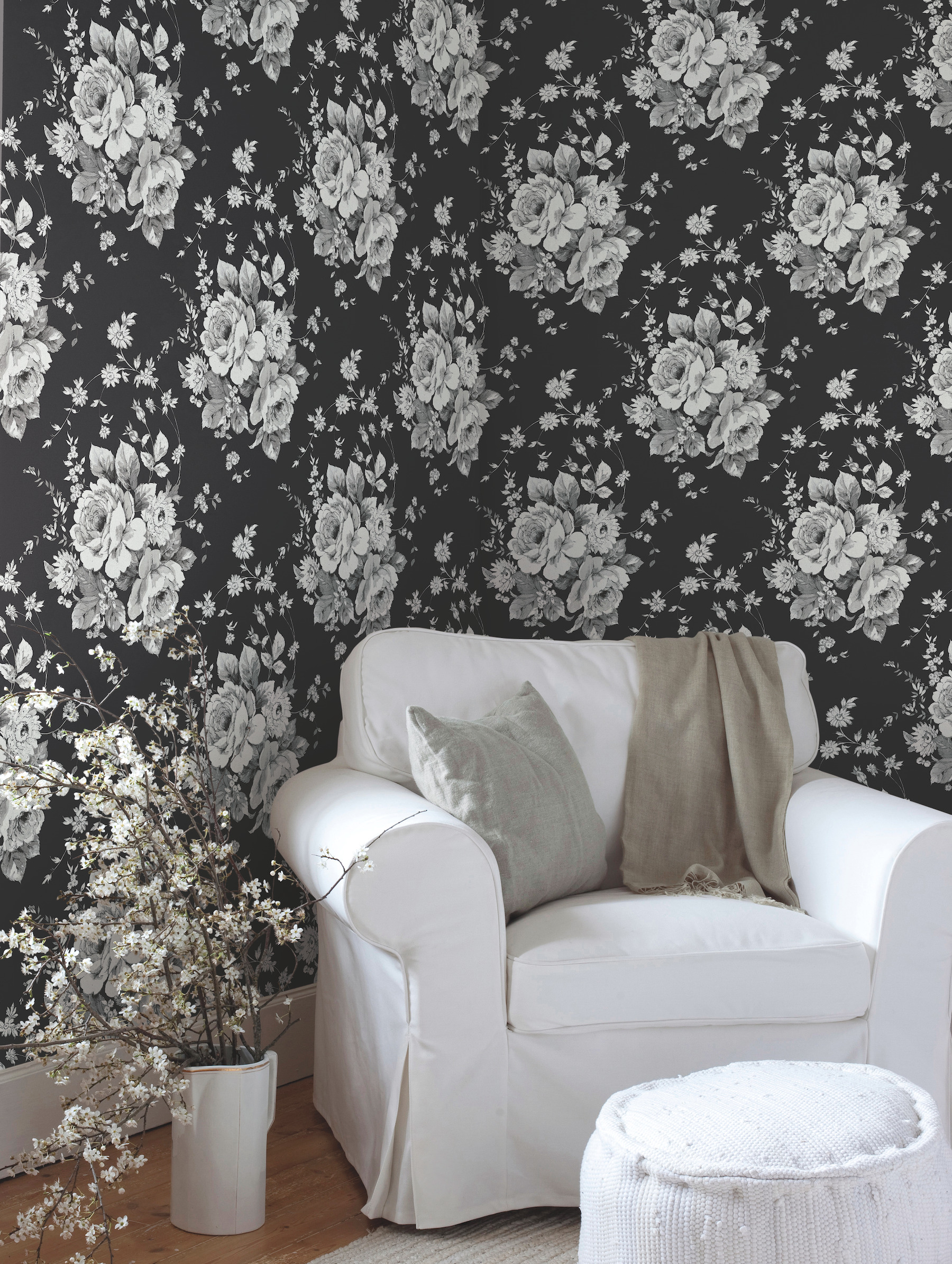 Black & Grey Heritage Rose Wallpaper