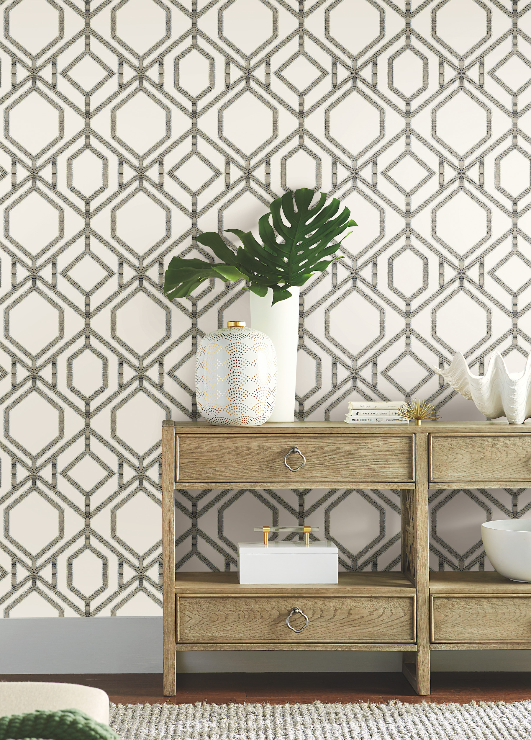 White & Taupe Sawgrass Trellis Wallpaper