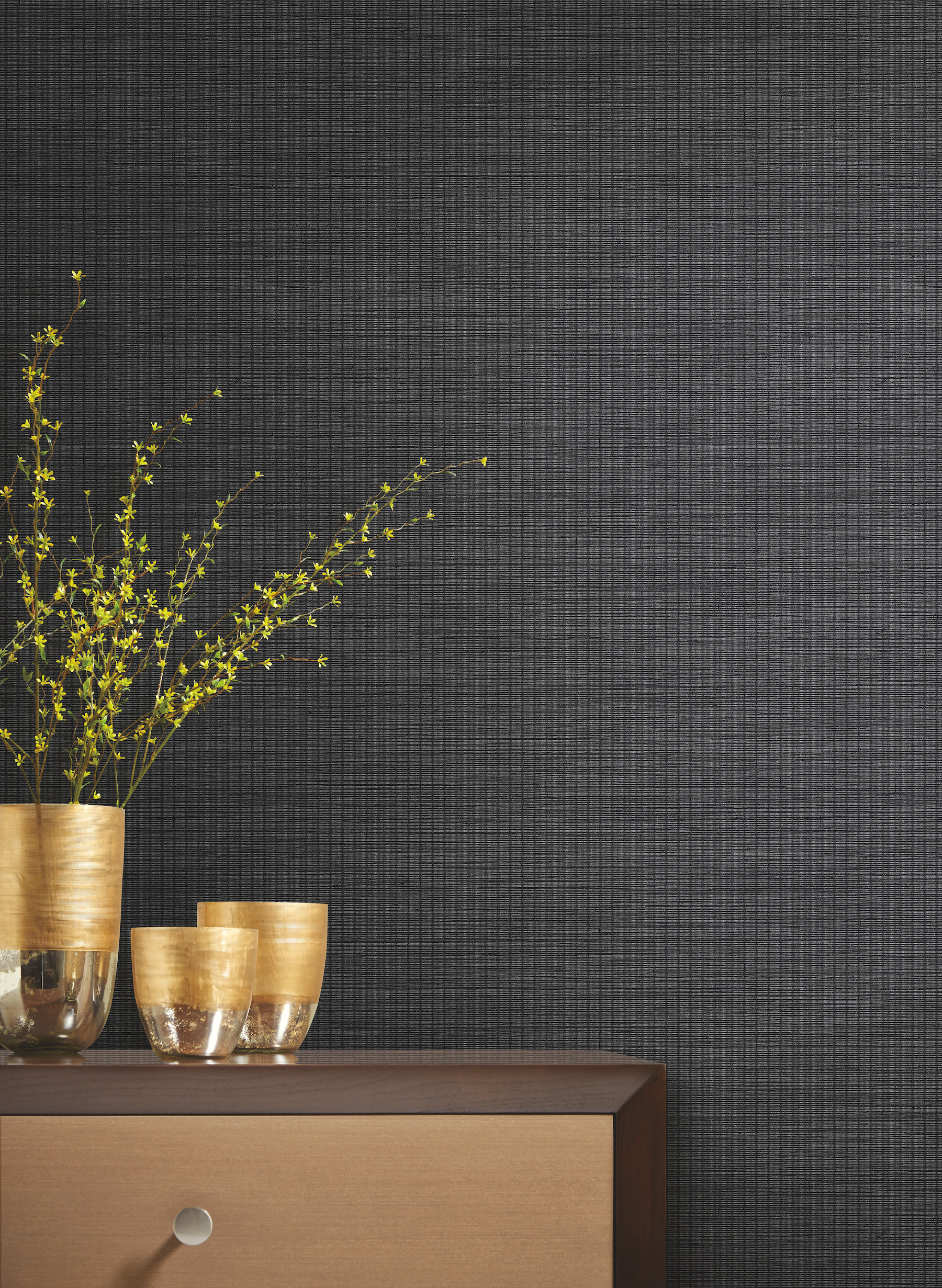 Black Metallic Shining Sisal Grasscloth Wallpaper