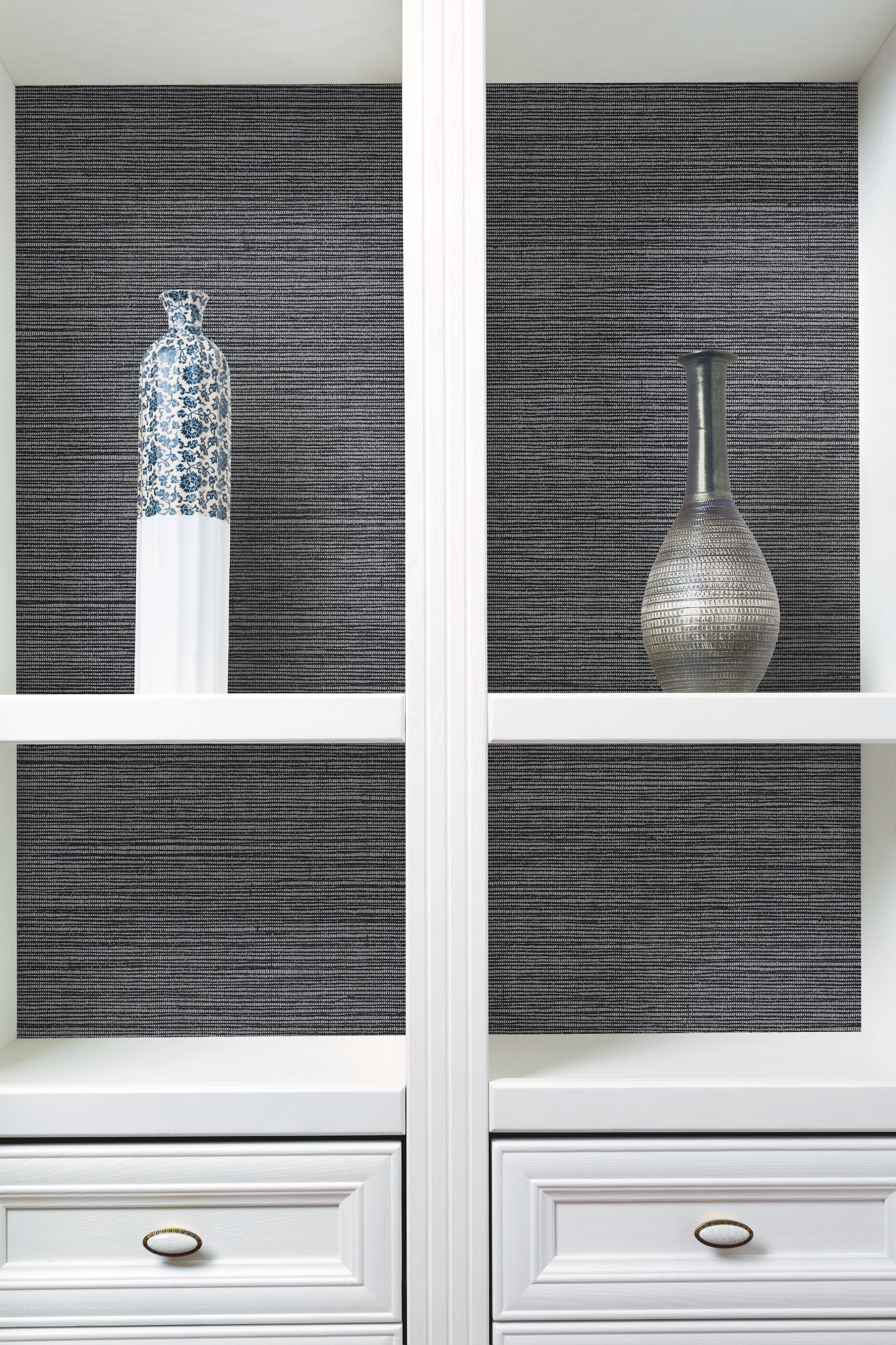 Black Metallic Shining Sisal Grasscloth Wallpaper