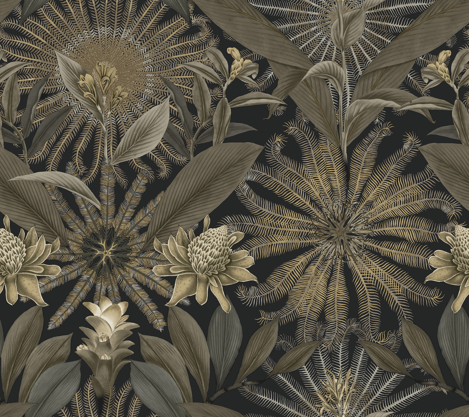 Enchanted Garden Black Tropical Wallpaper