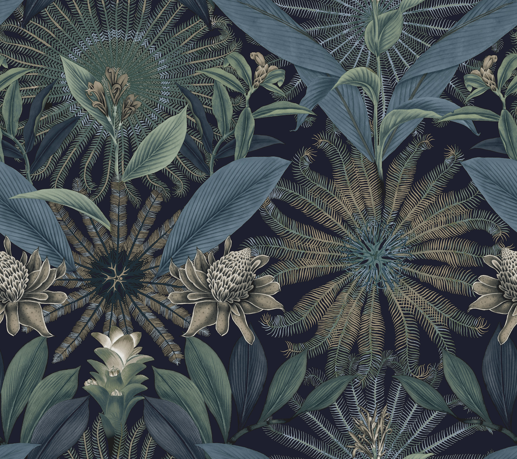 Enchanted Garden Navy Tropical Wallpaper