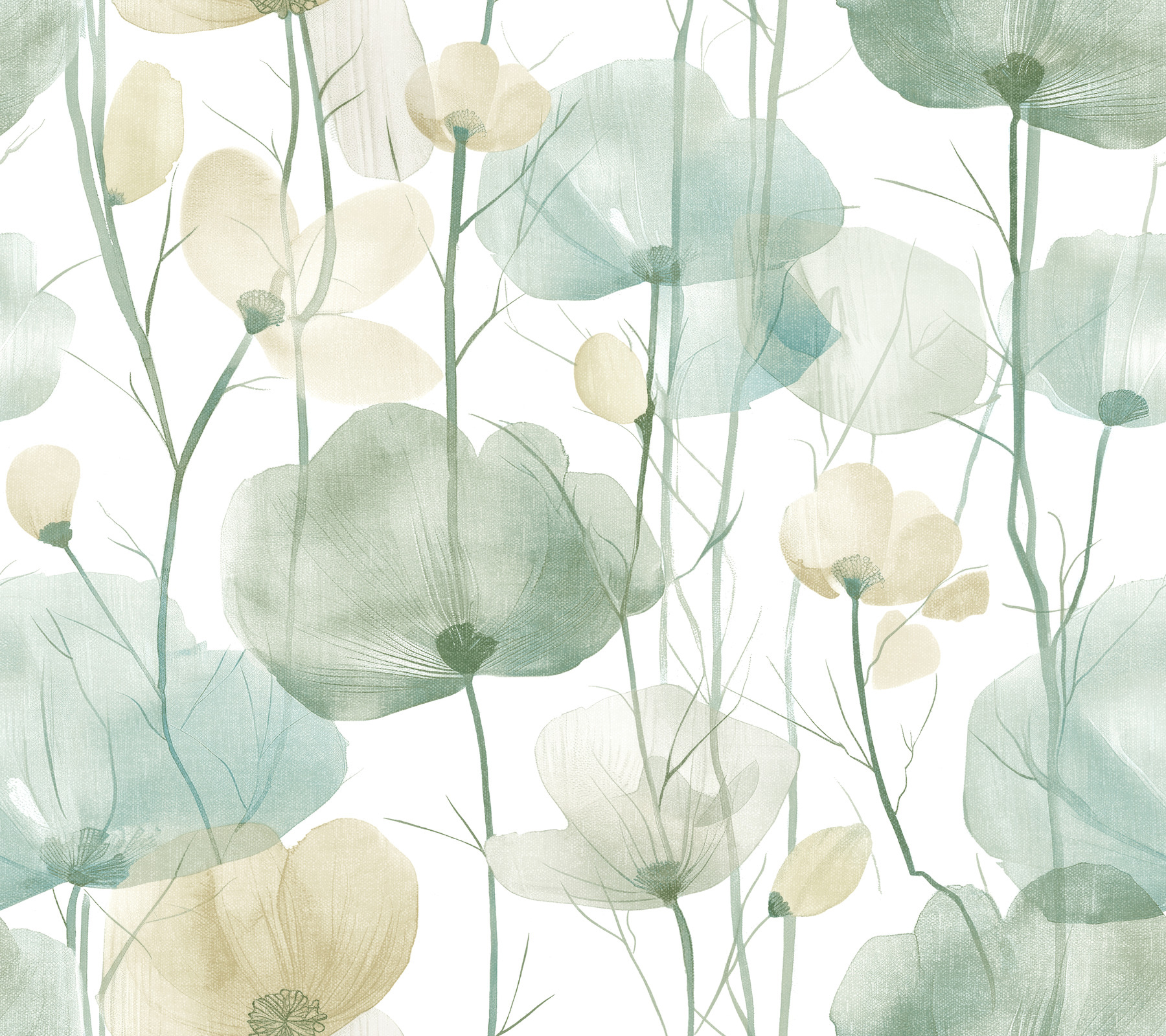 Cotswolds Poppies Turquoise Floral Wallpaper