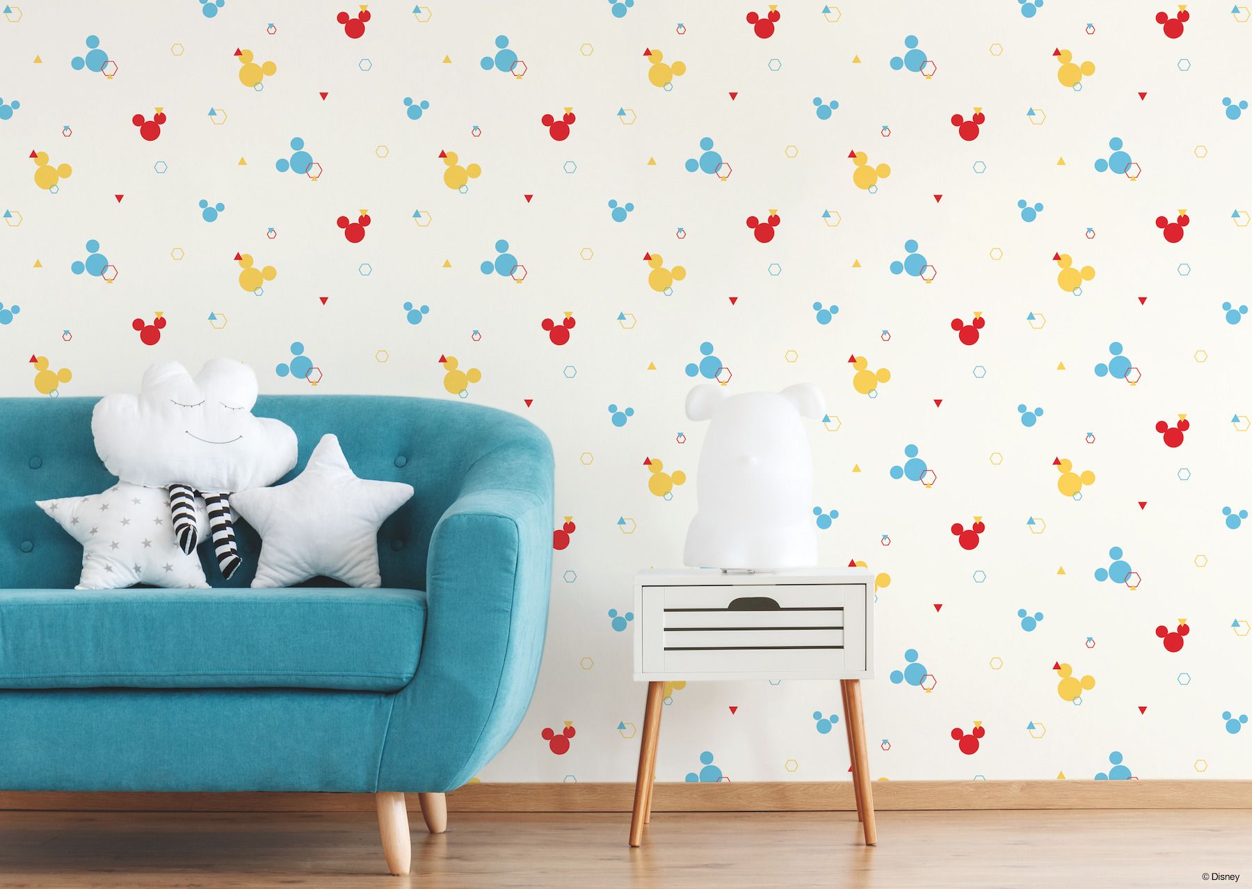 Disney Minnie Mouse Dots Blue & Yellow Wallpaper