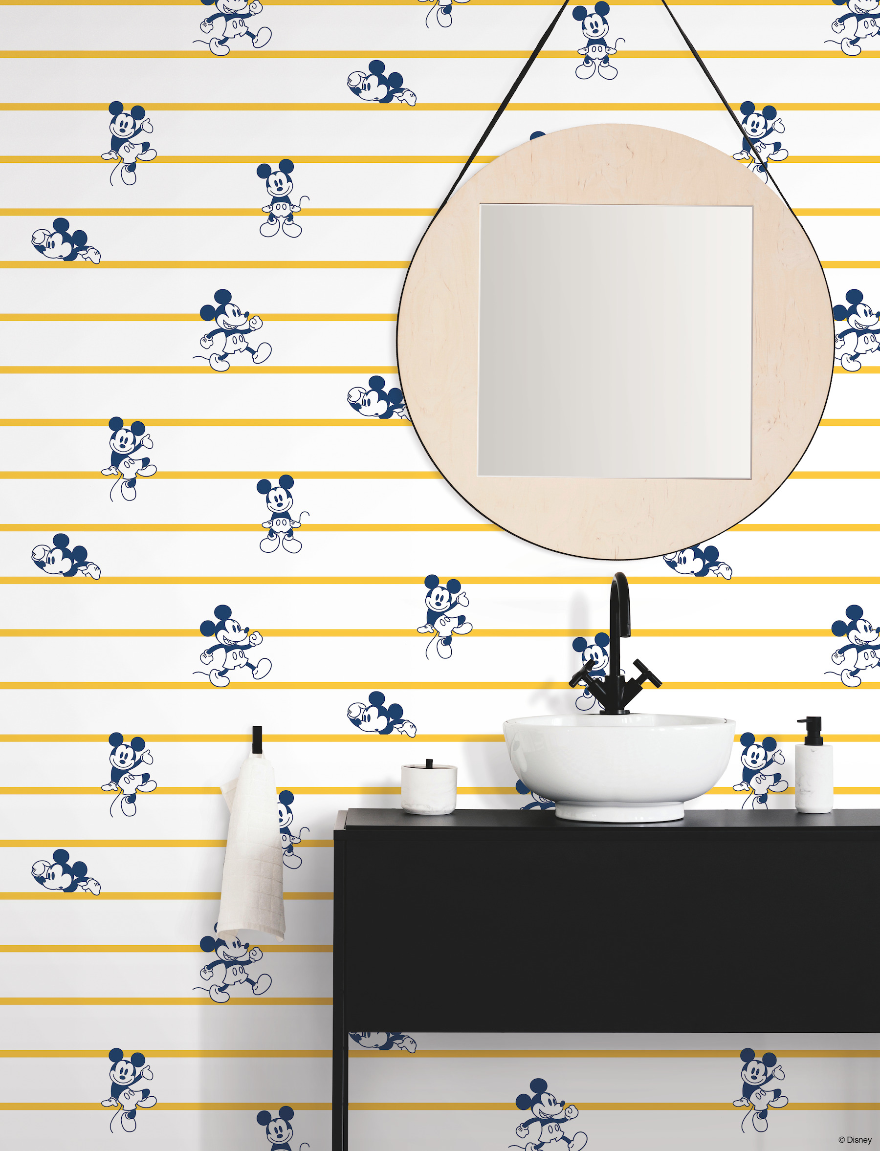 Disney Mickey Mouse Stripe Yellow Wallpaper