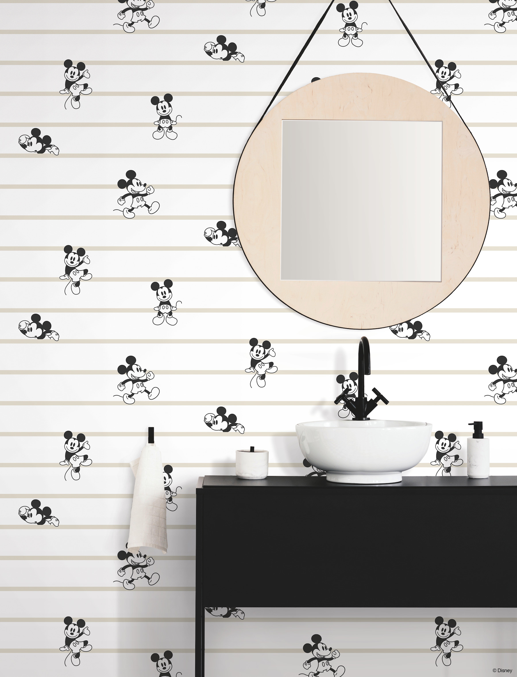 Disney Mickey Mouse Stripe Black & White Wallpaper