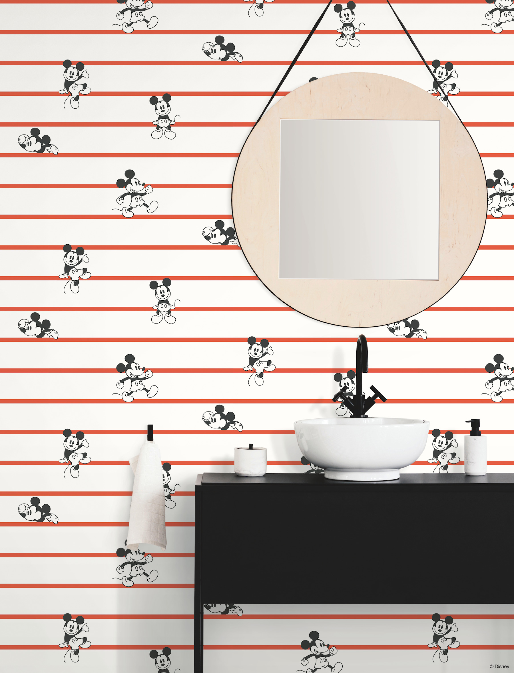 Disney Mickey Mouse Stripe Red Wallpaper