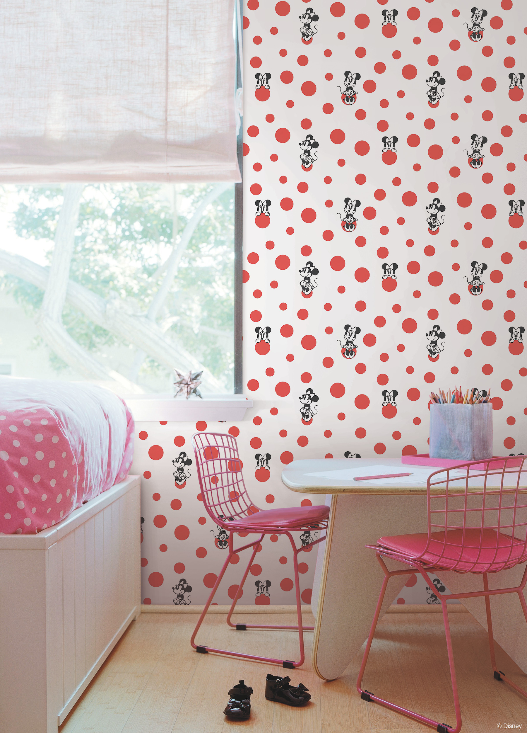 Disney Minnie Mouse Dots Red Wallpaper
