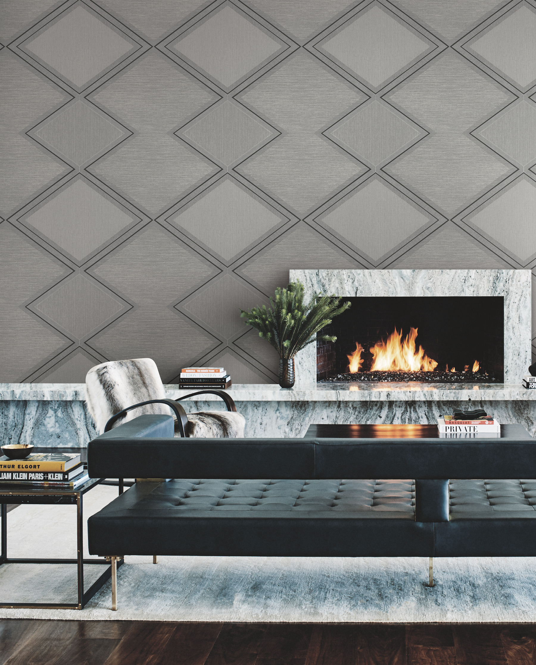 Diamond Twist Grey & Black Wallpaper
