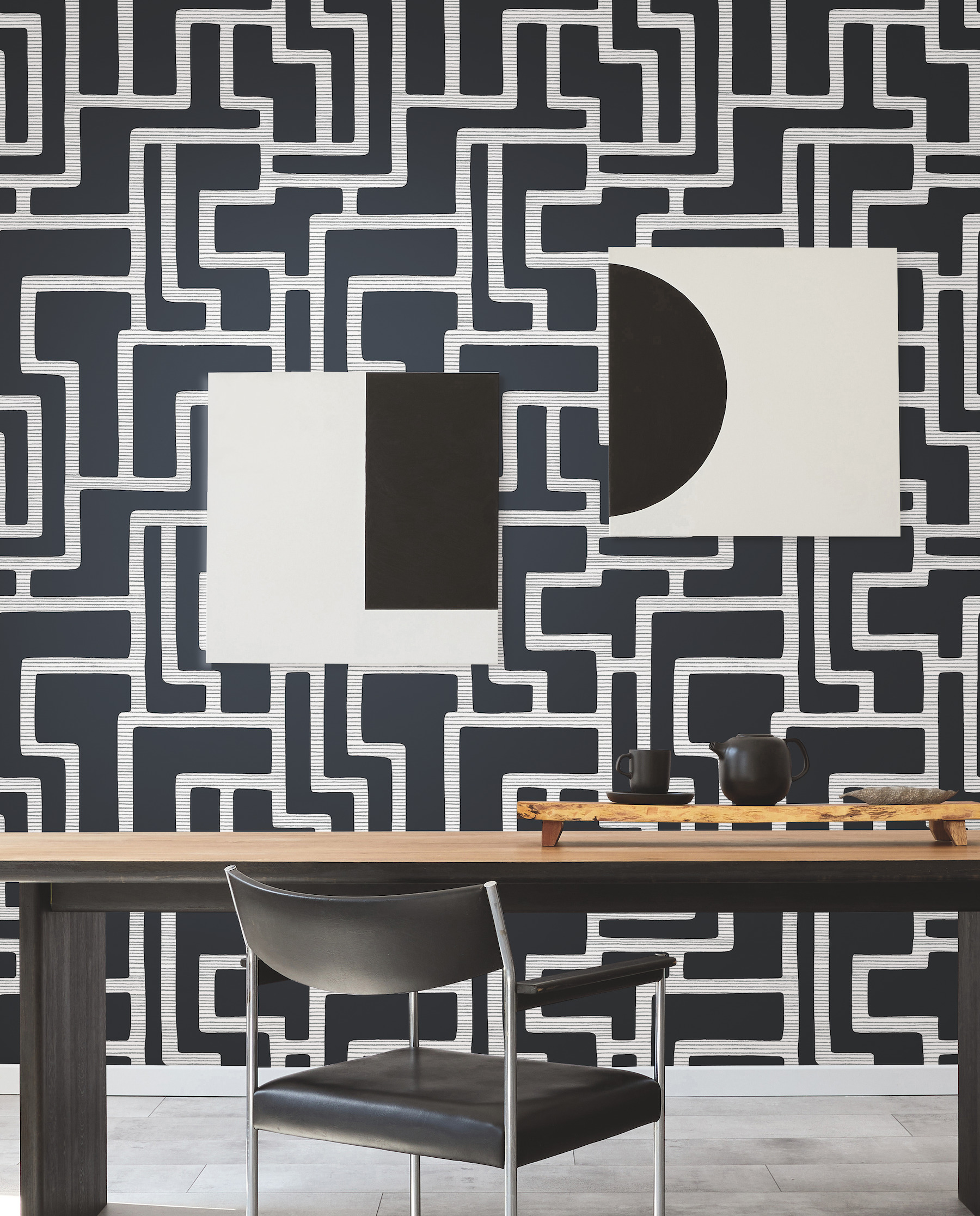 Graphic Polyomino Black & White Wallpaper