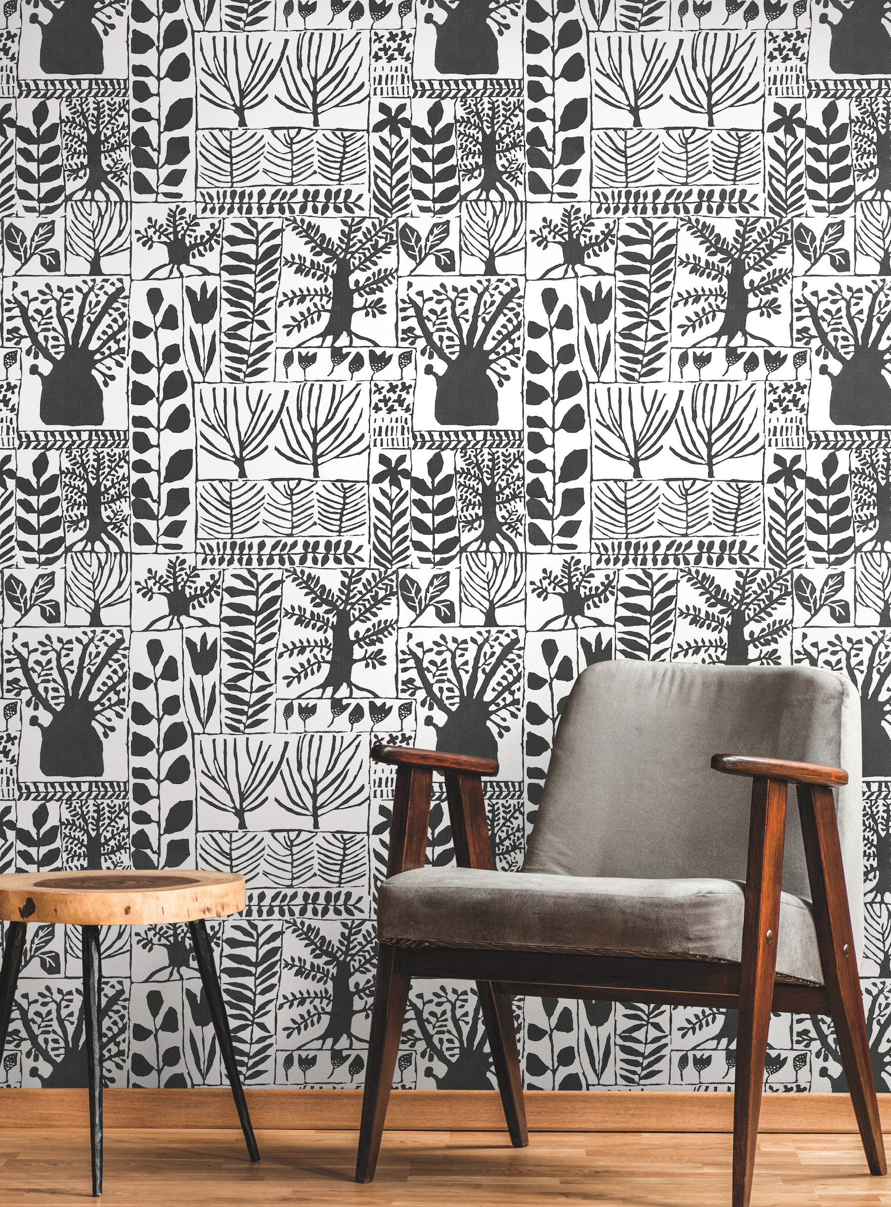 Primitive Trees Black & White Wallpaper