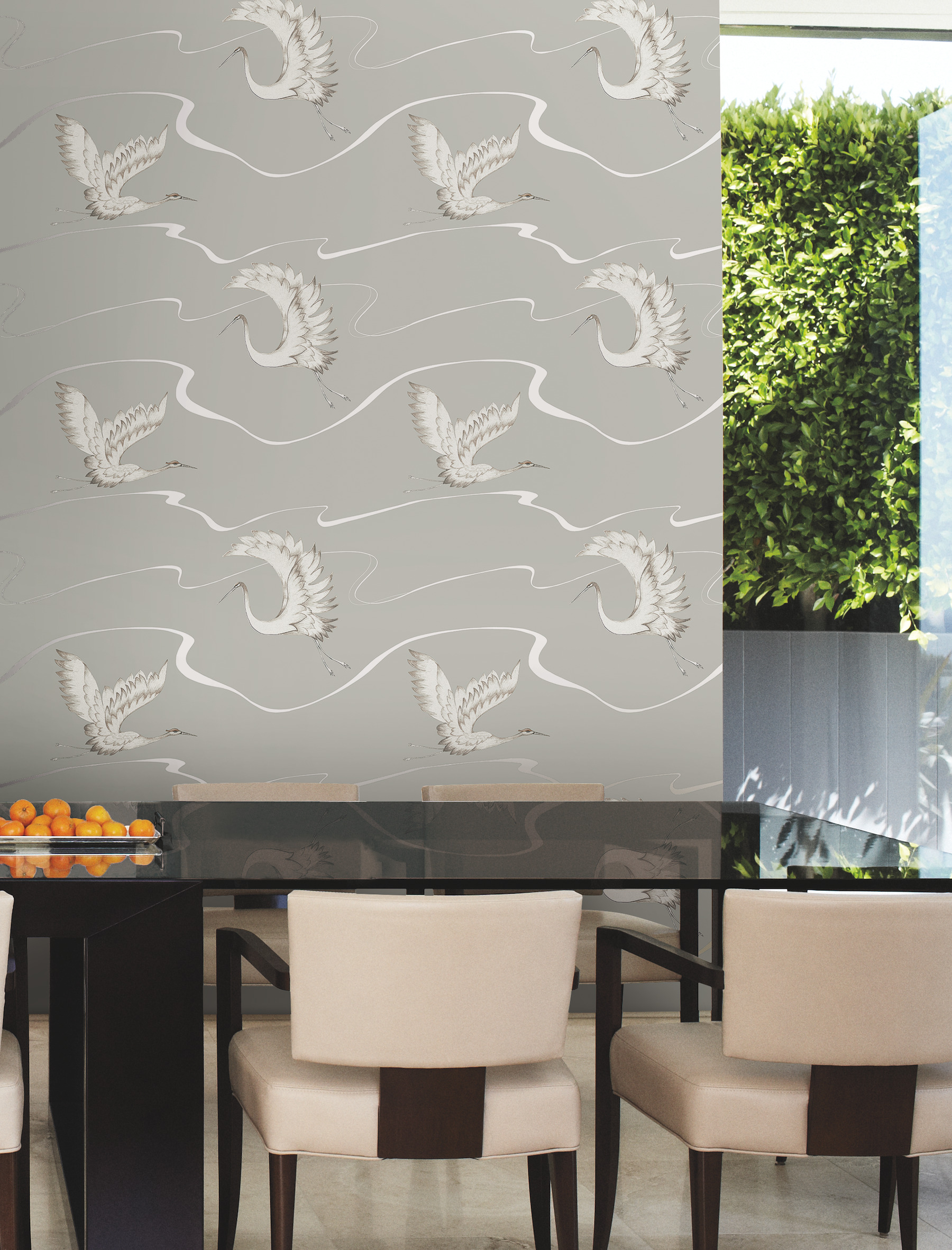 Soaring Cranes Taupe Wallpaper