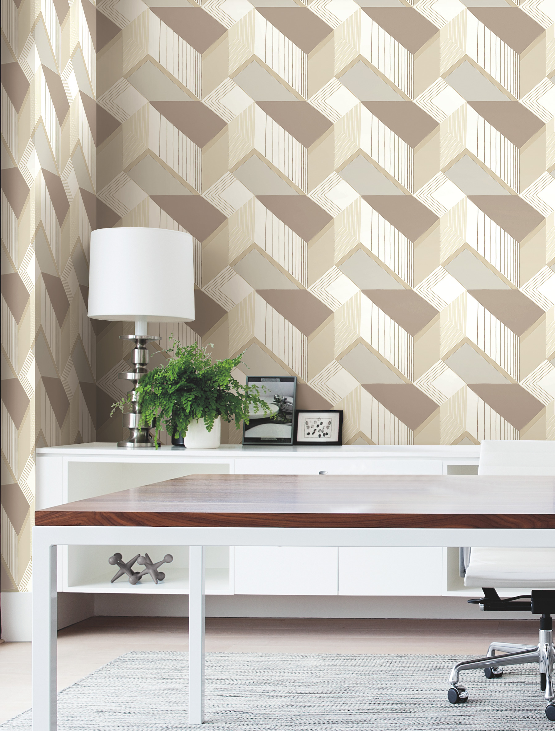 Graphic Geo Blocks White & Cream Wallpaper