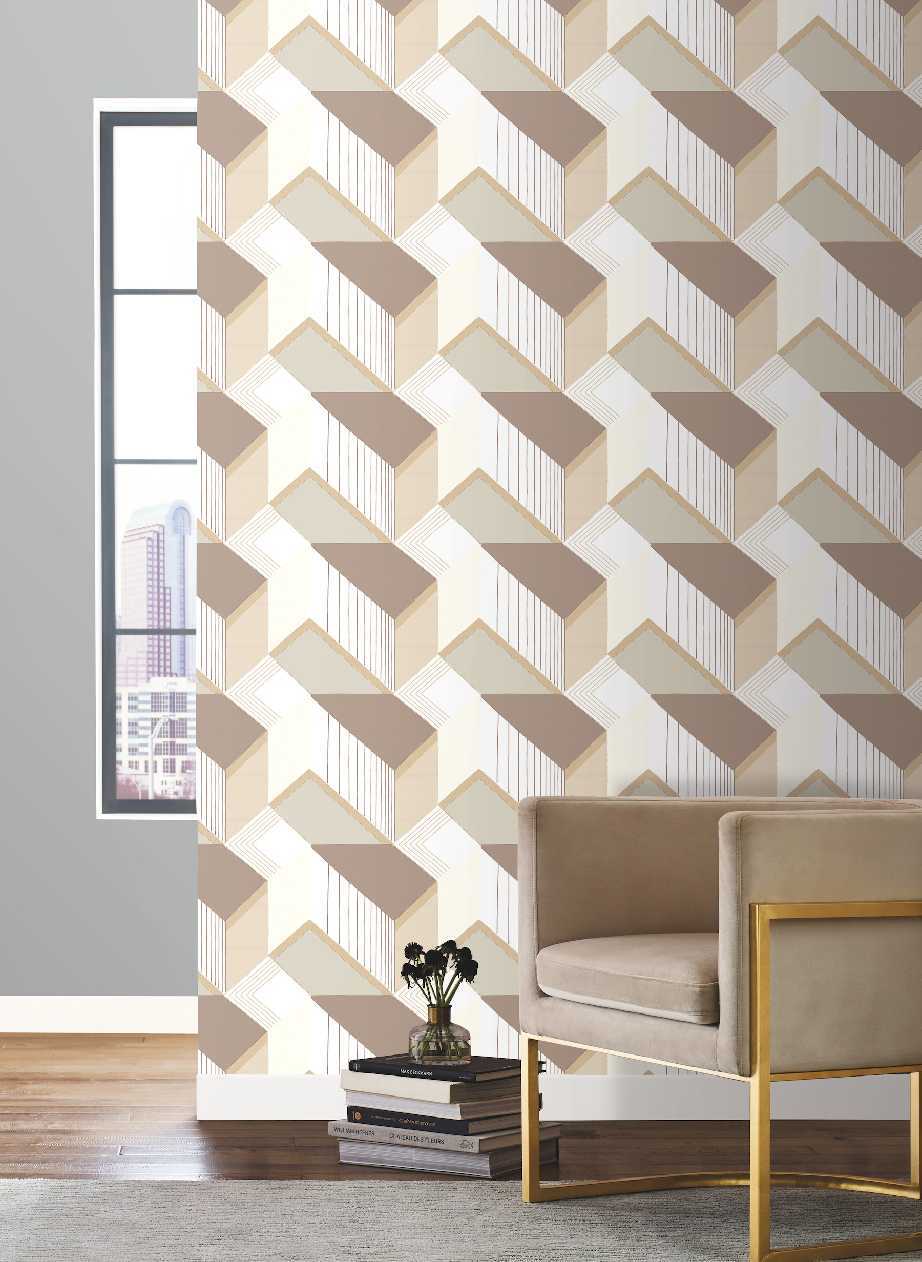 Graphic Geo Blocks White & Cream Wallpaper