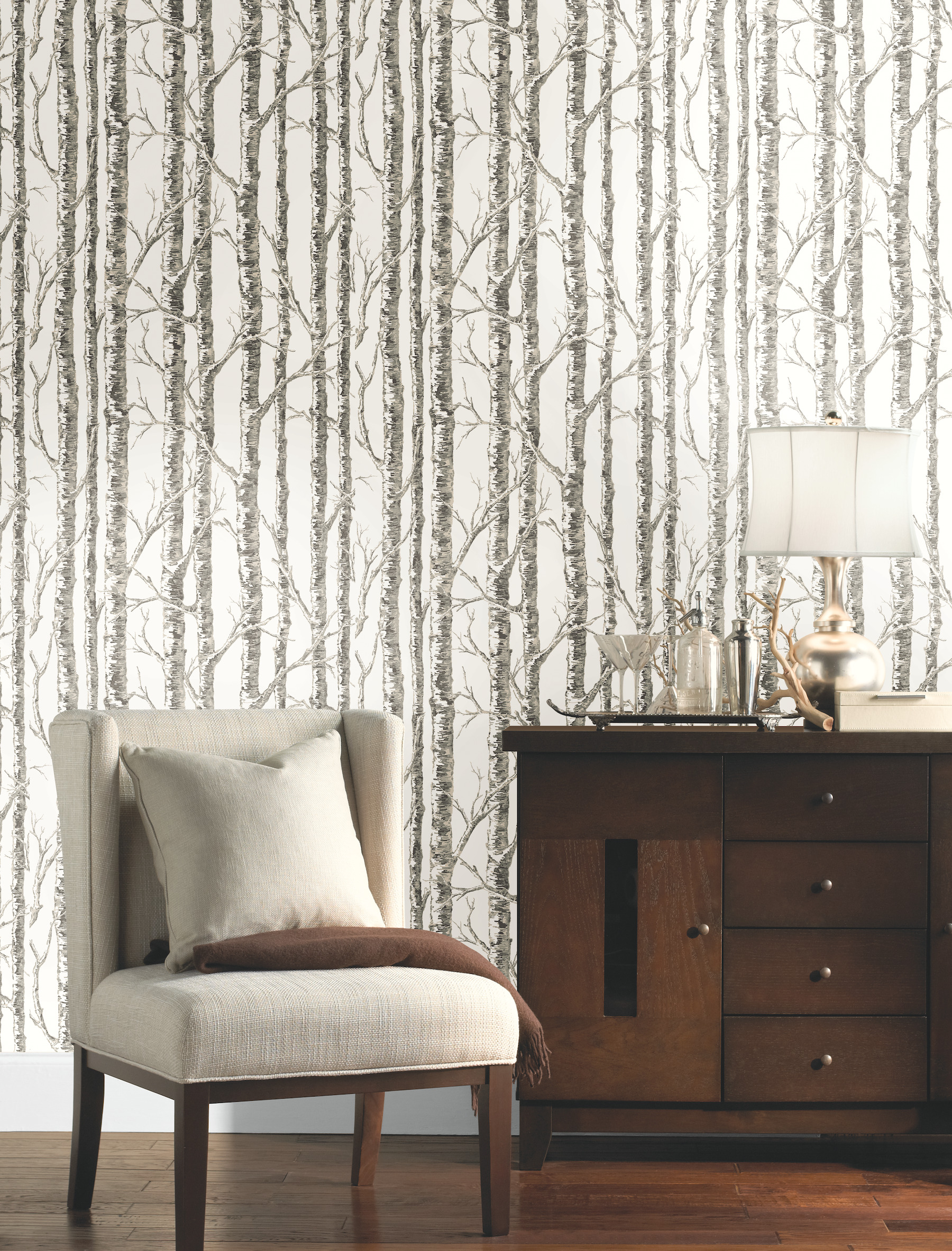 Paper Birch White & Grey Wallpaper