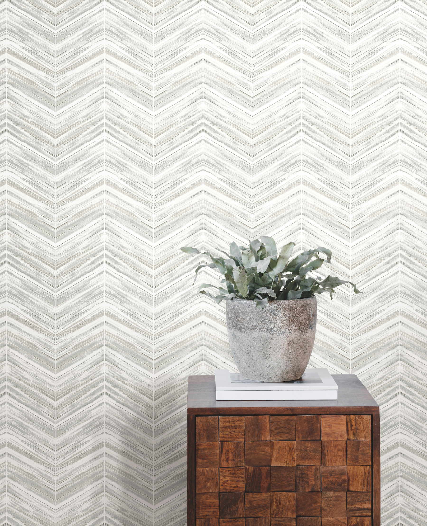 Petite Watercolor Chevron White & Grey Wallpaper