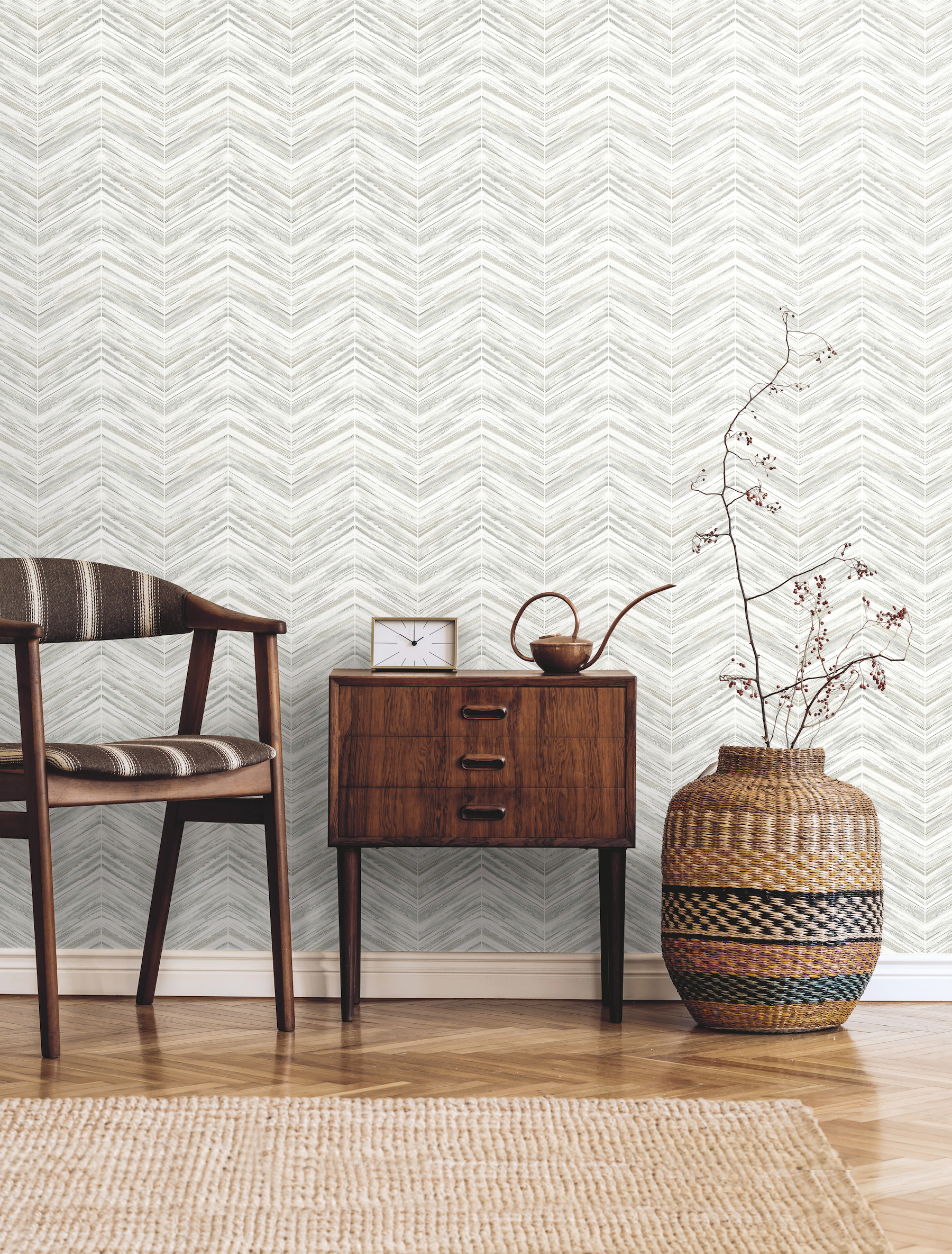 Petite Watercolor Chevron White & Grey Wallpaper