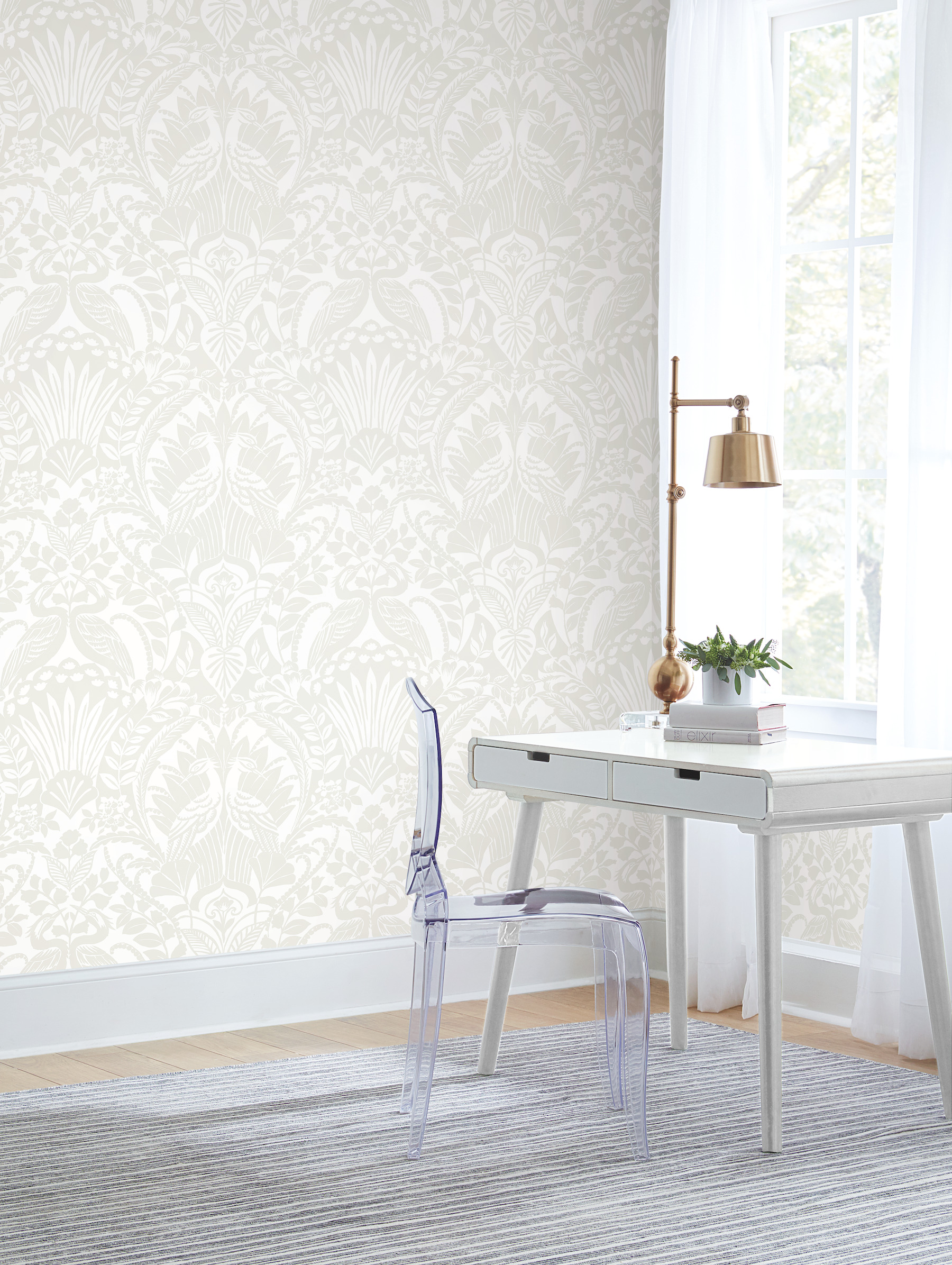 Egret Damask White & Cream Wallpaper