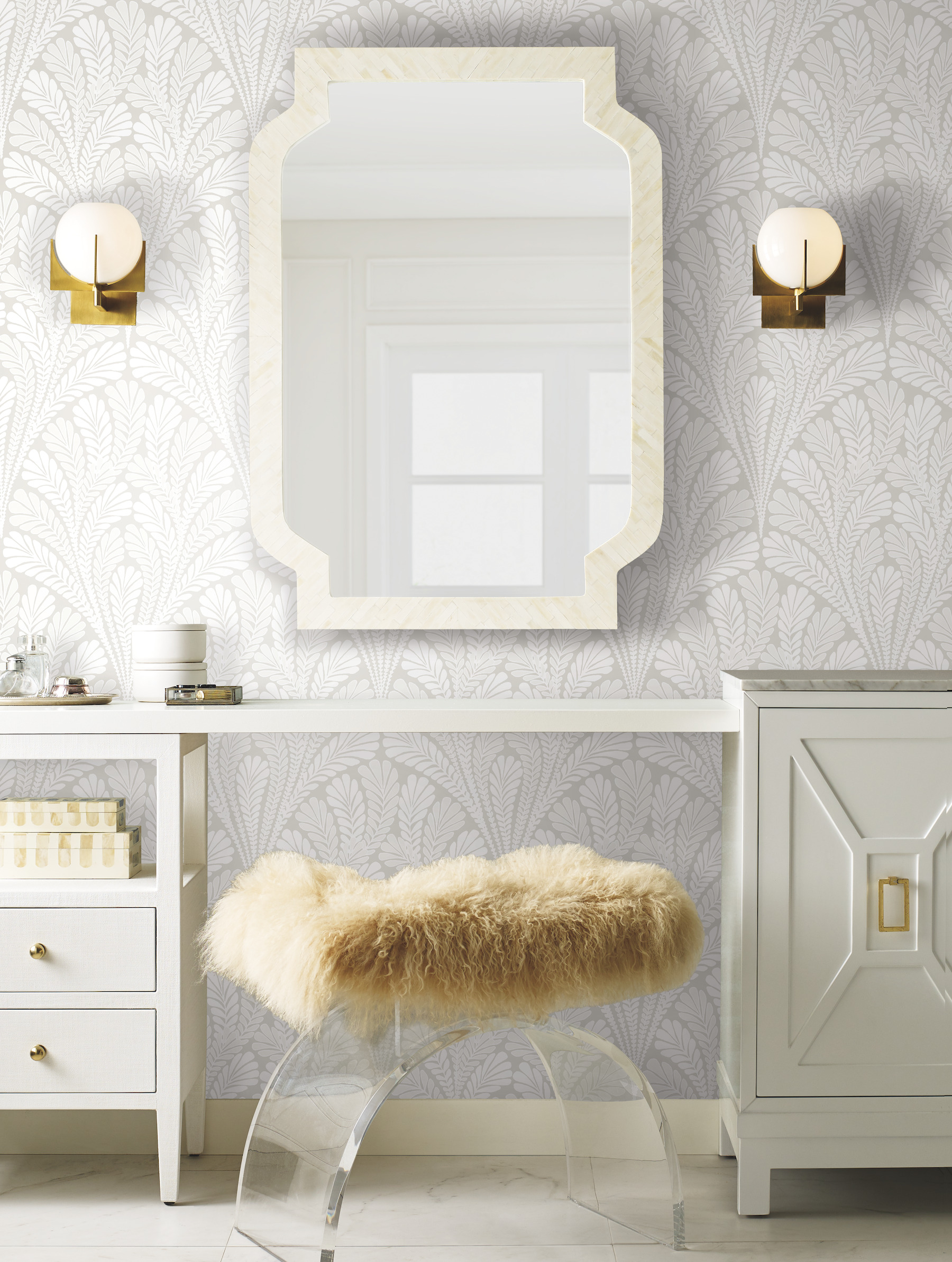 Shell Damask Neutral & Pearl Wallpaper