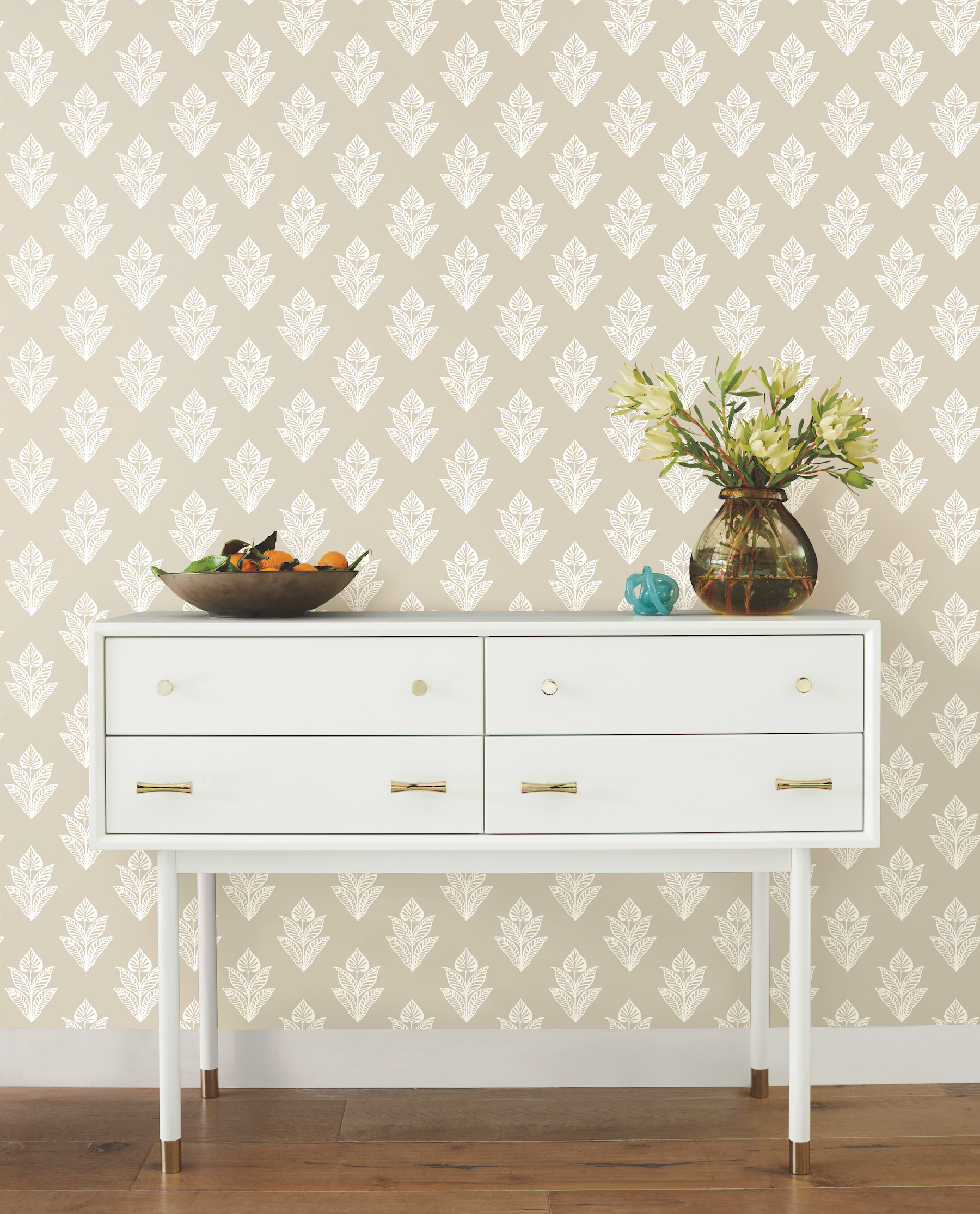 Lotus Motif Cream & White Wallpaper