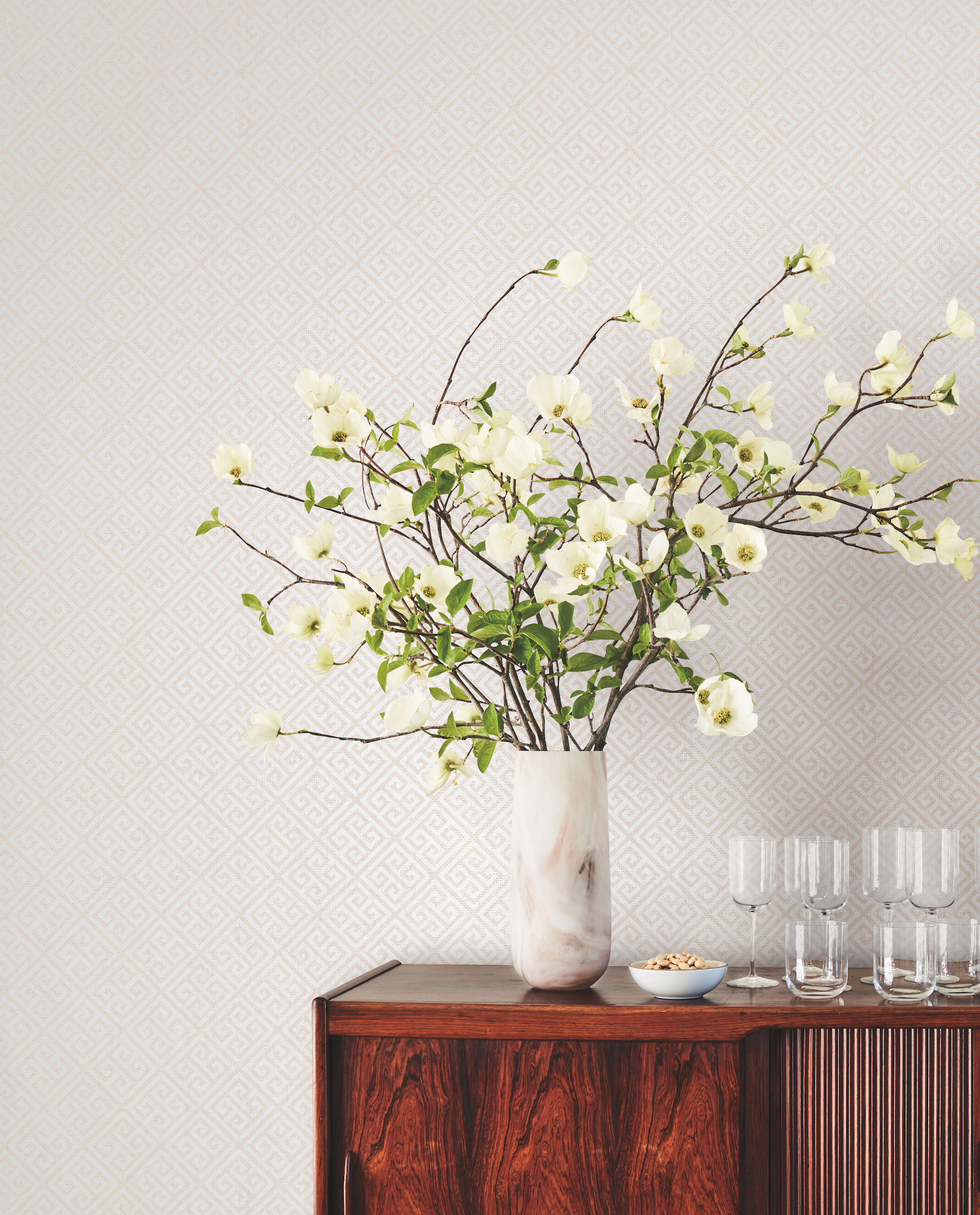 Grecian Geometric Pearl & White Wallpaper