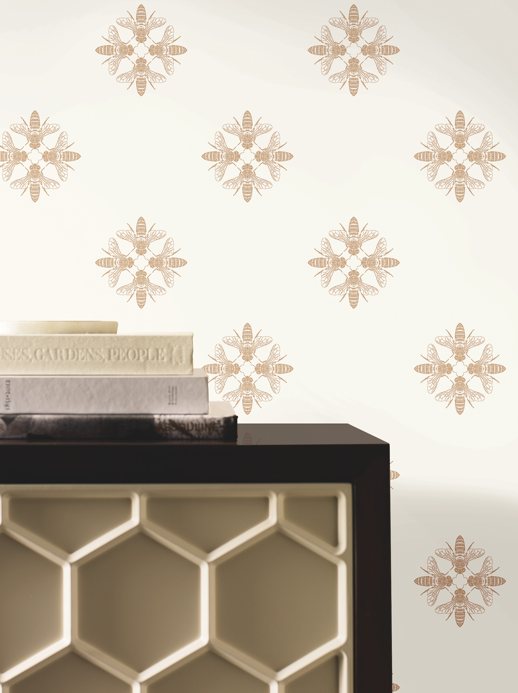 Honey Bee Gold & Cream Wallpaper