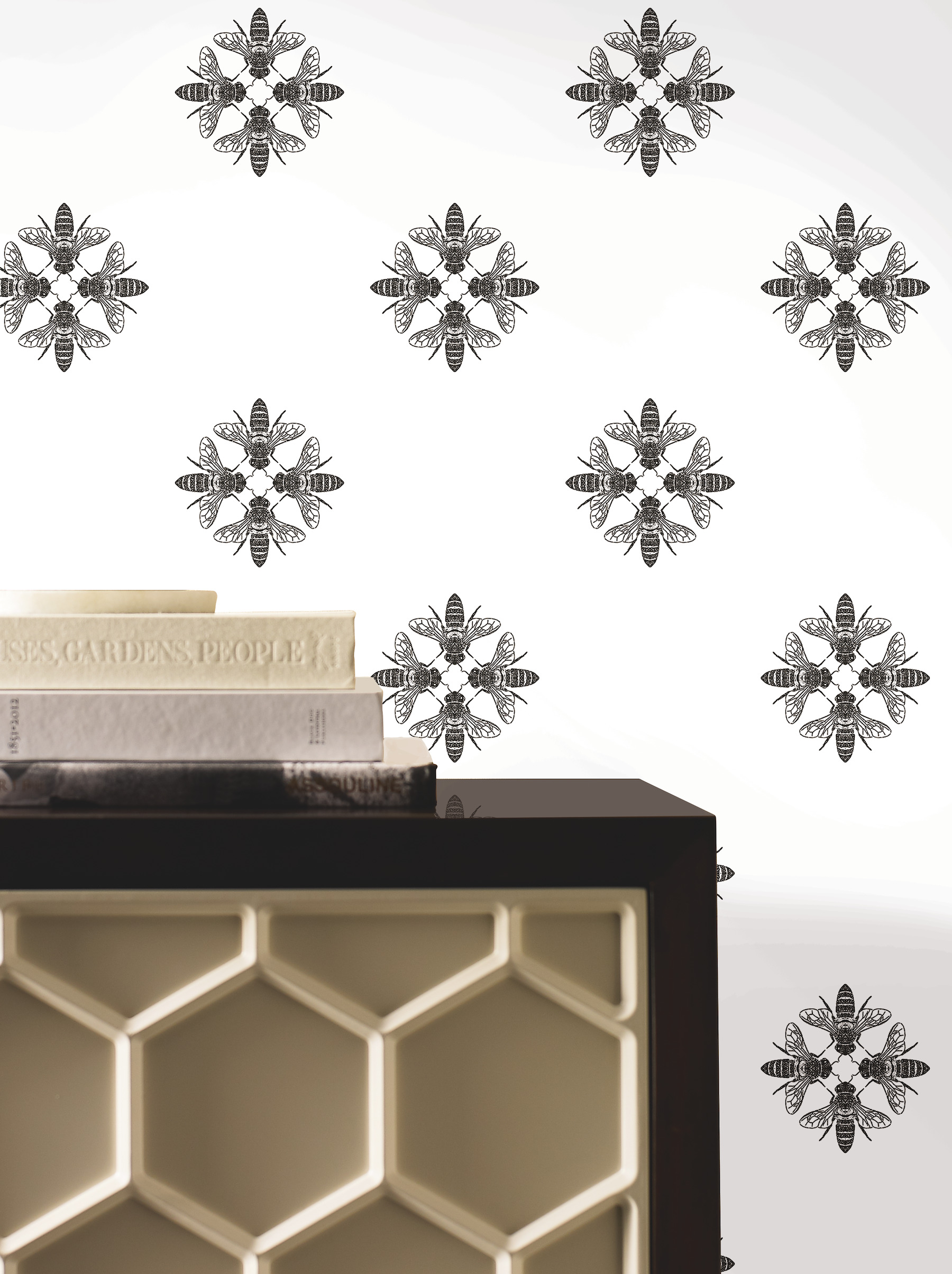 Honey Bee Black & White Wallpaper