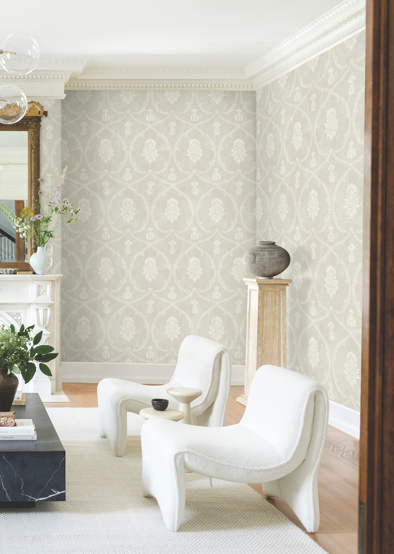 Royal Damask Soft Grey Wallpaper