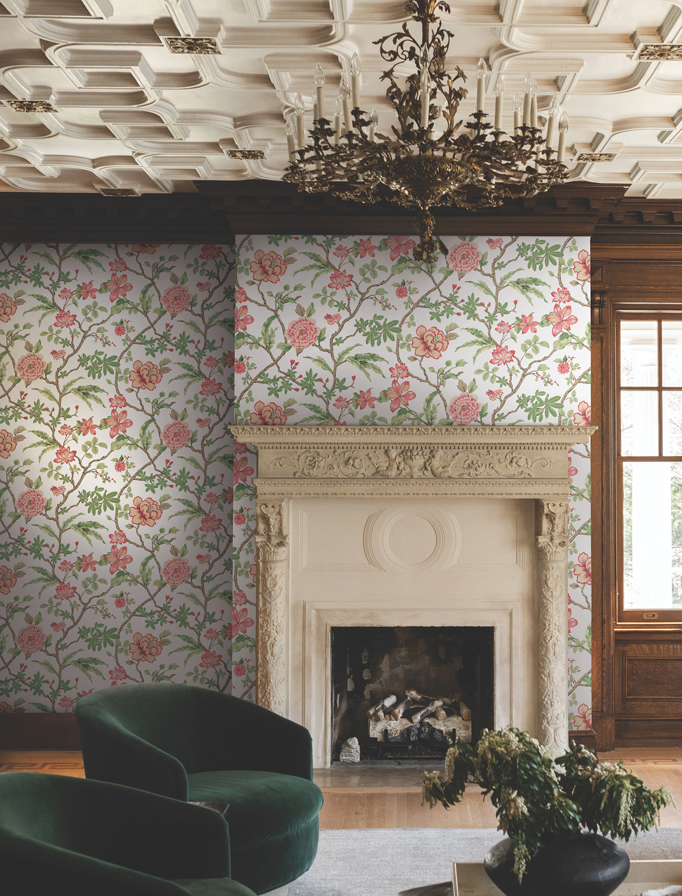 Courtyard Botanical Rose Wallpaper
