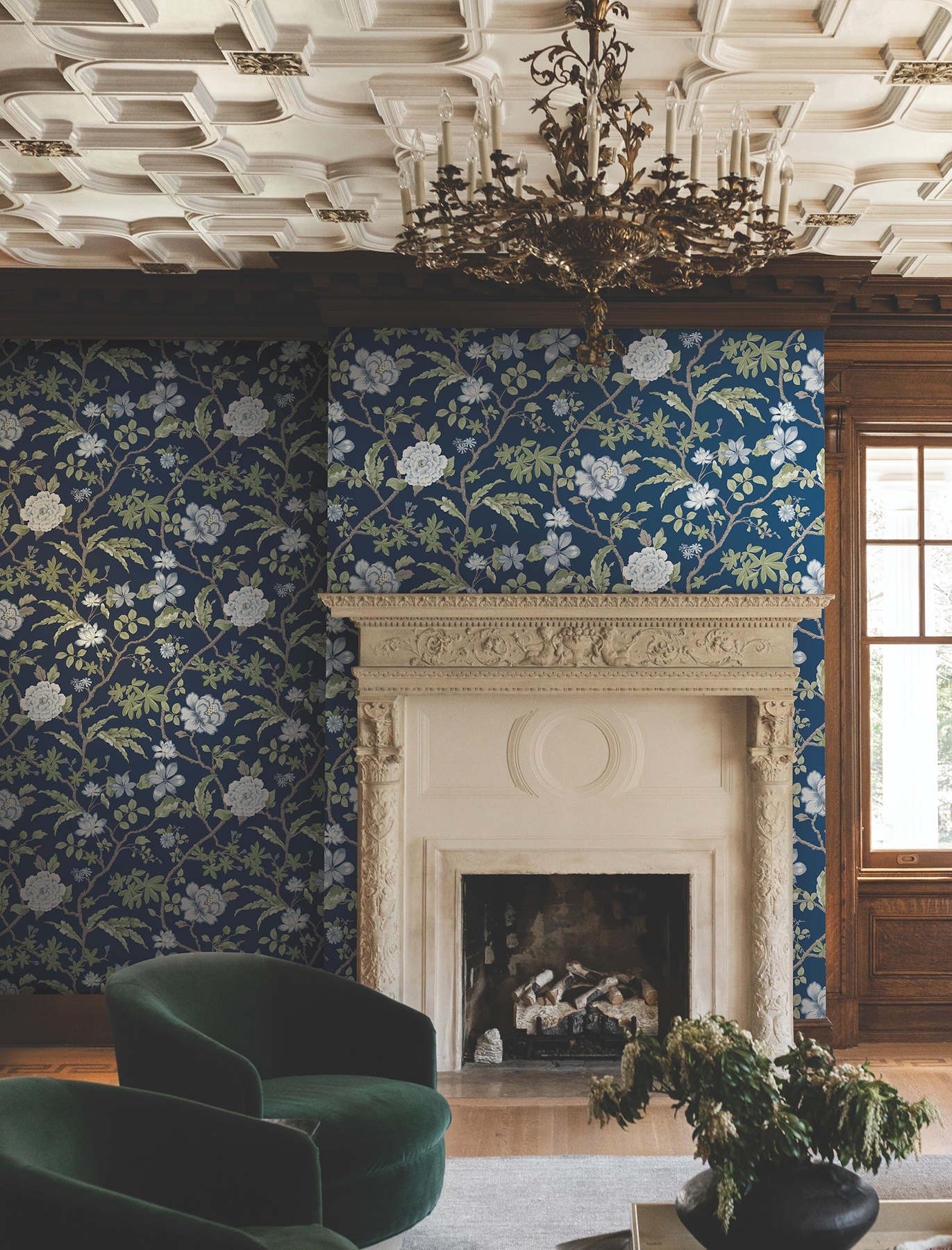 Courtyard Botanical Navy Wallpaper