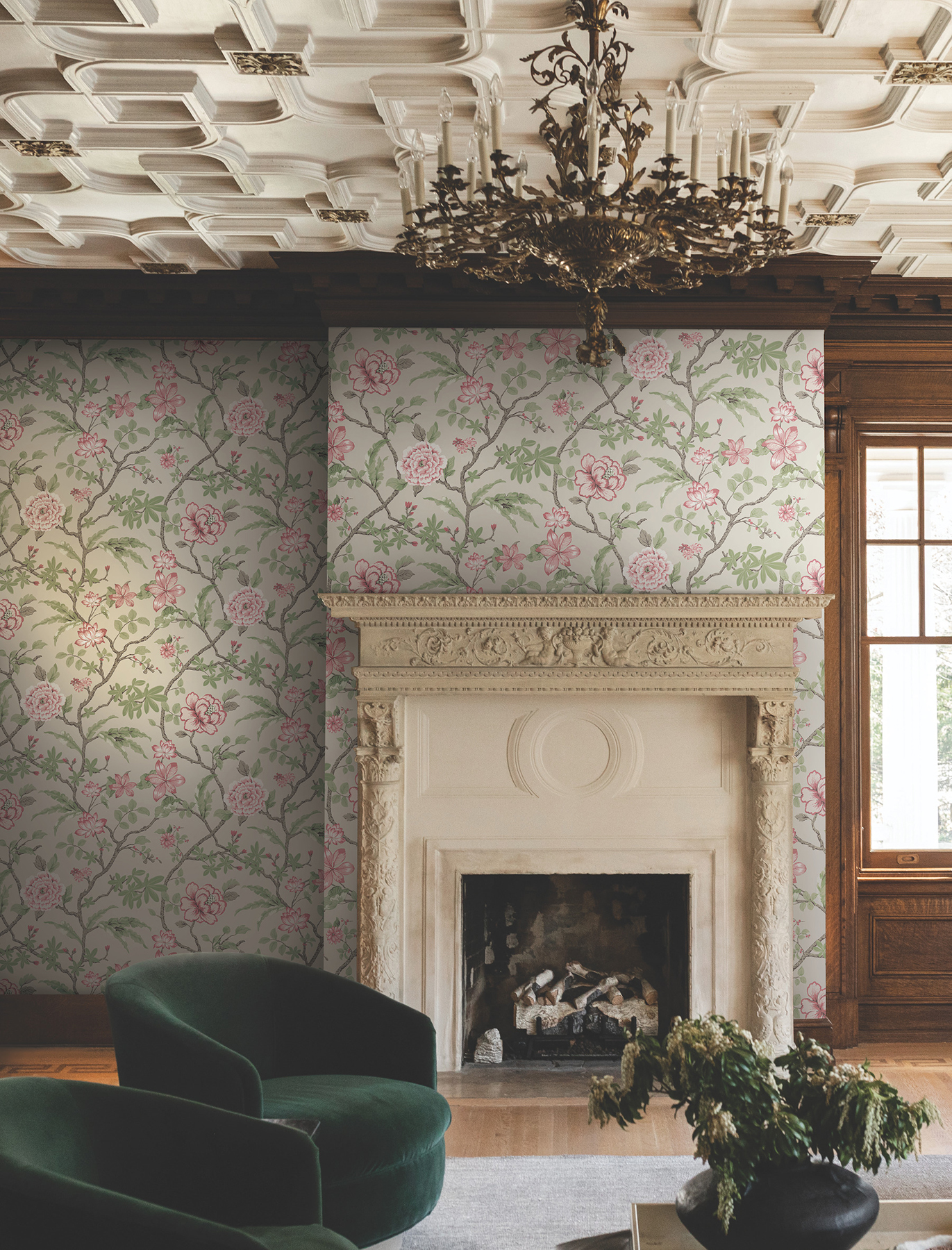 Courtyard Botanical Pink Wallpaper
