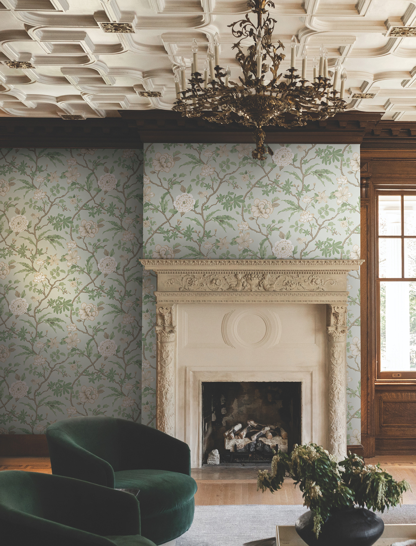 Courtyard Botanical Pale Blue Wallpaper