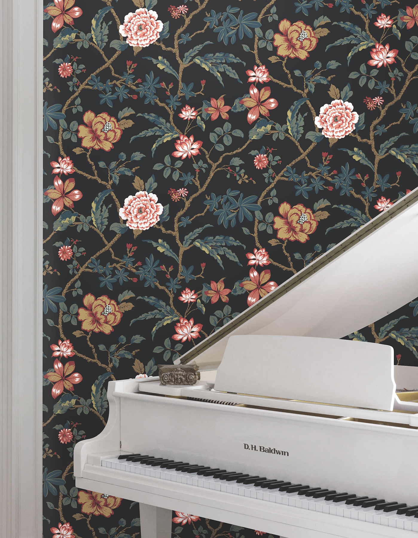 Courtyard Botanical Scarlet Wallpaper