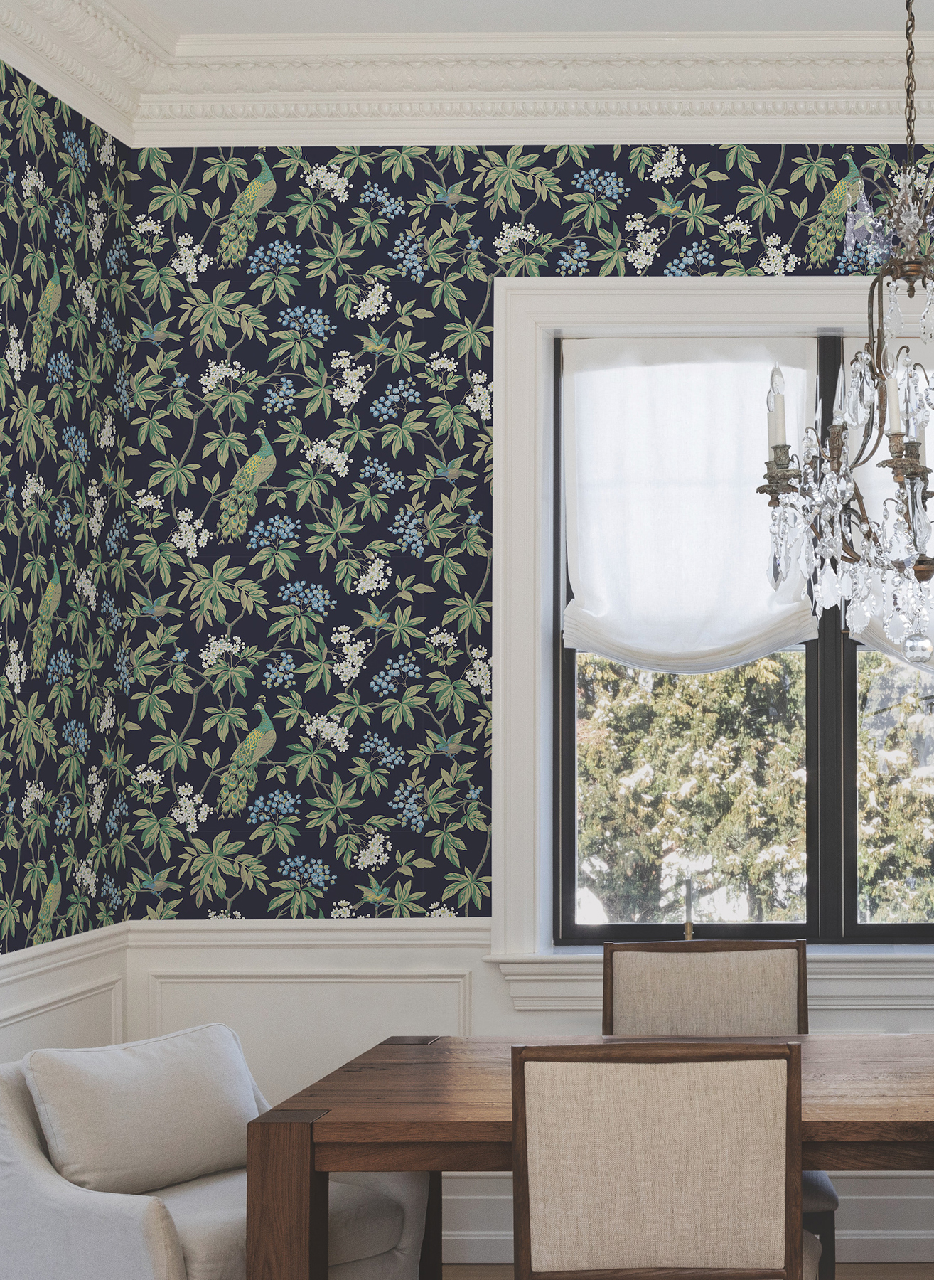 Peacock Estate Navy Wallpaper