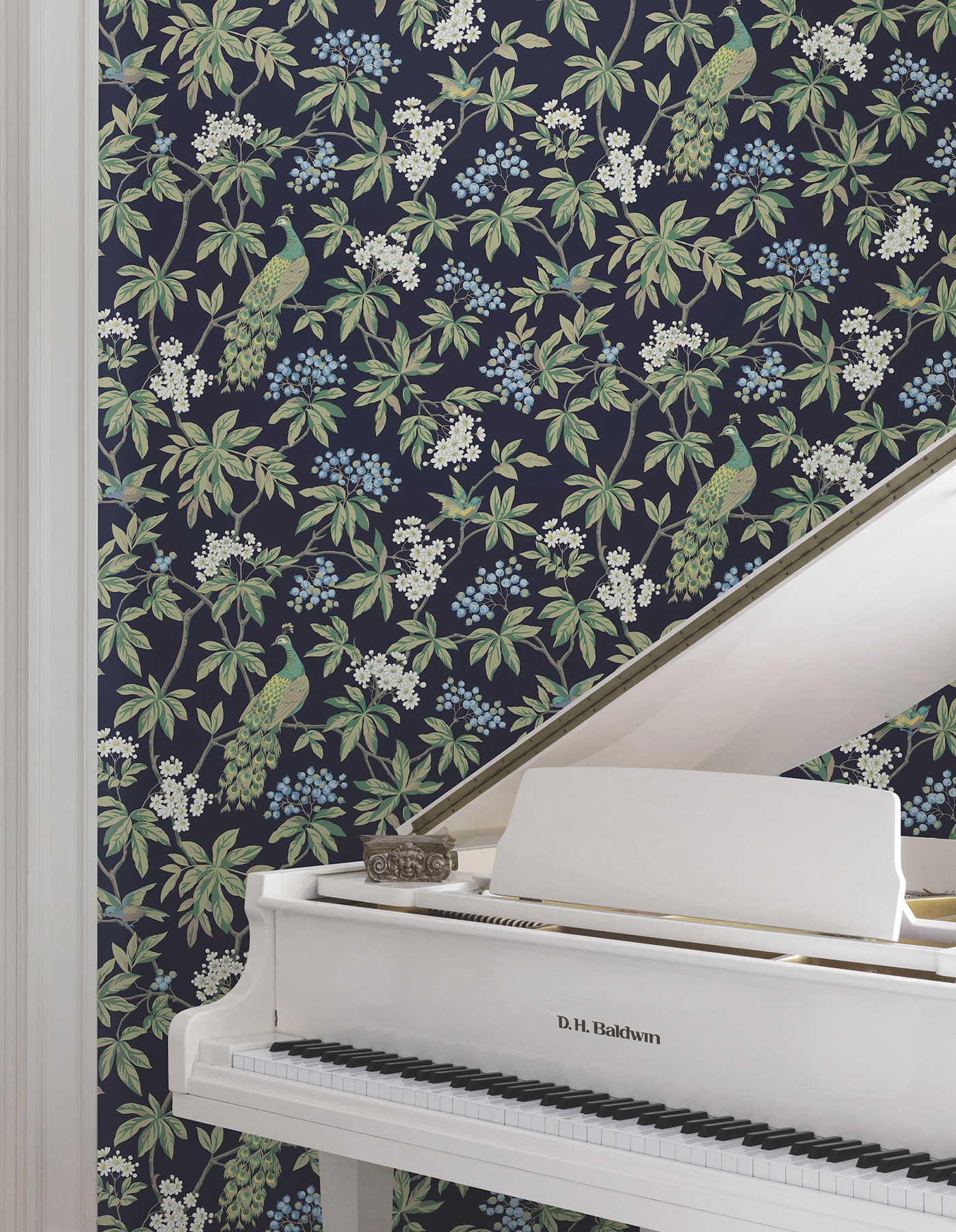 Peacock Estate Navy Wallpaper